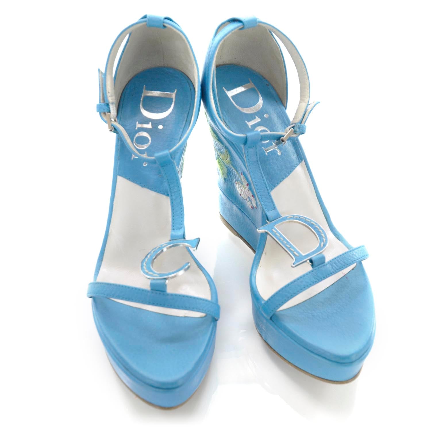 Christian Dior Leather Vintage Flowers Wedge Sandals 36.5 5 of 6