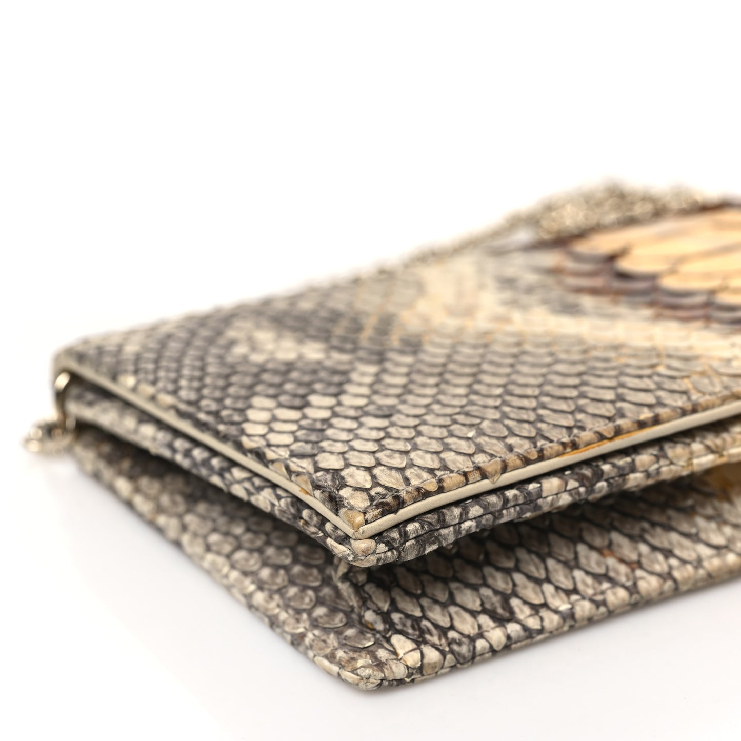 Metallic Snakeskin Lady Dior Croisiere Chain Clutch Beige Gold