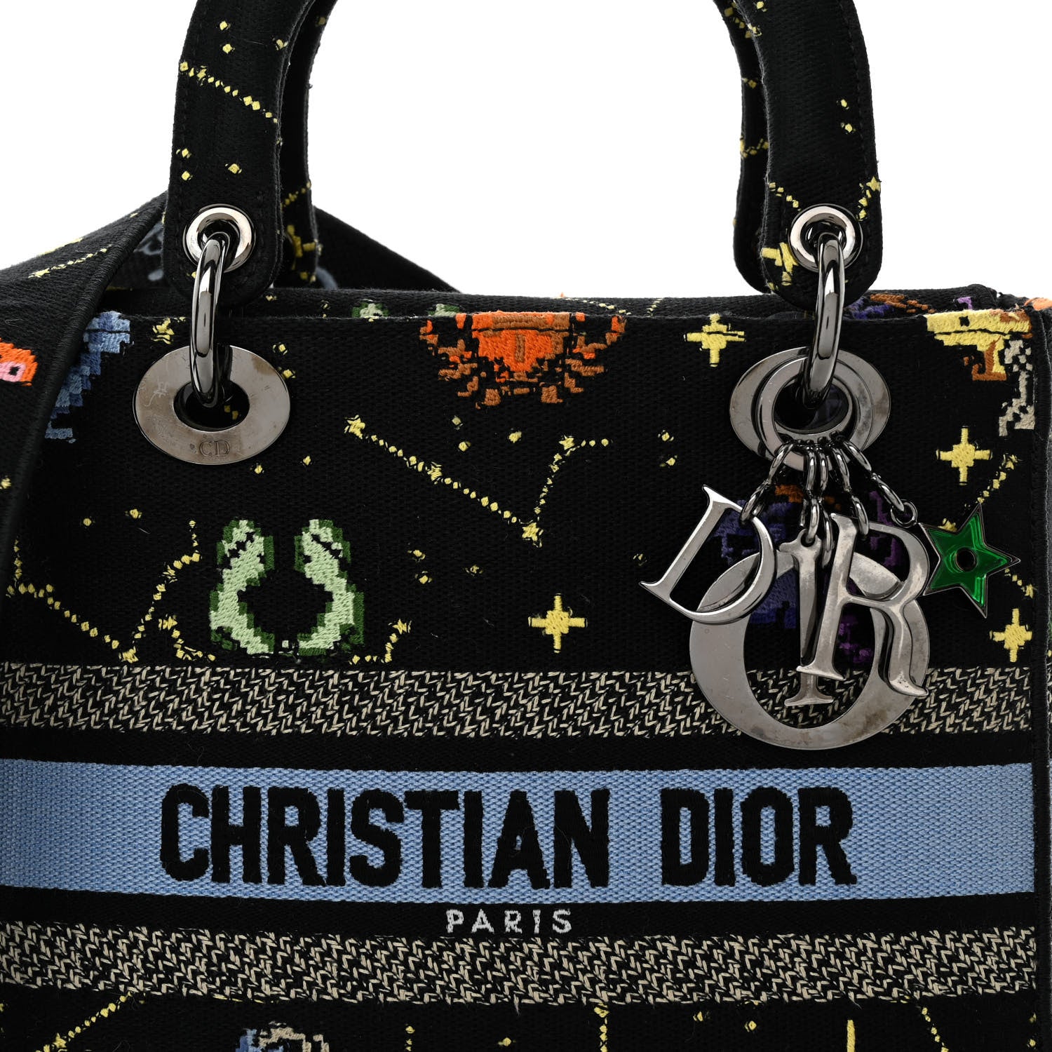 Christian Dior Canvas Pixel Zodiac Embroidered Medium Lady D-Lite Nero Multicolor 7 of 9