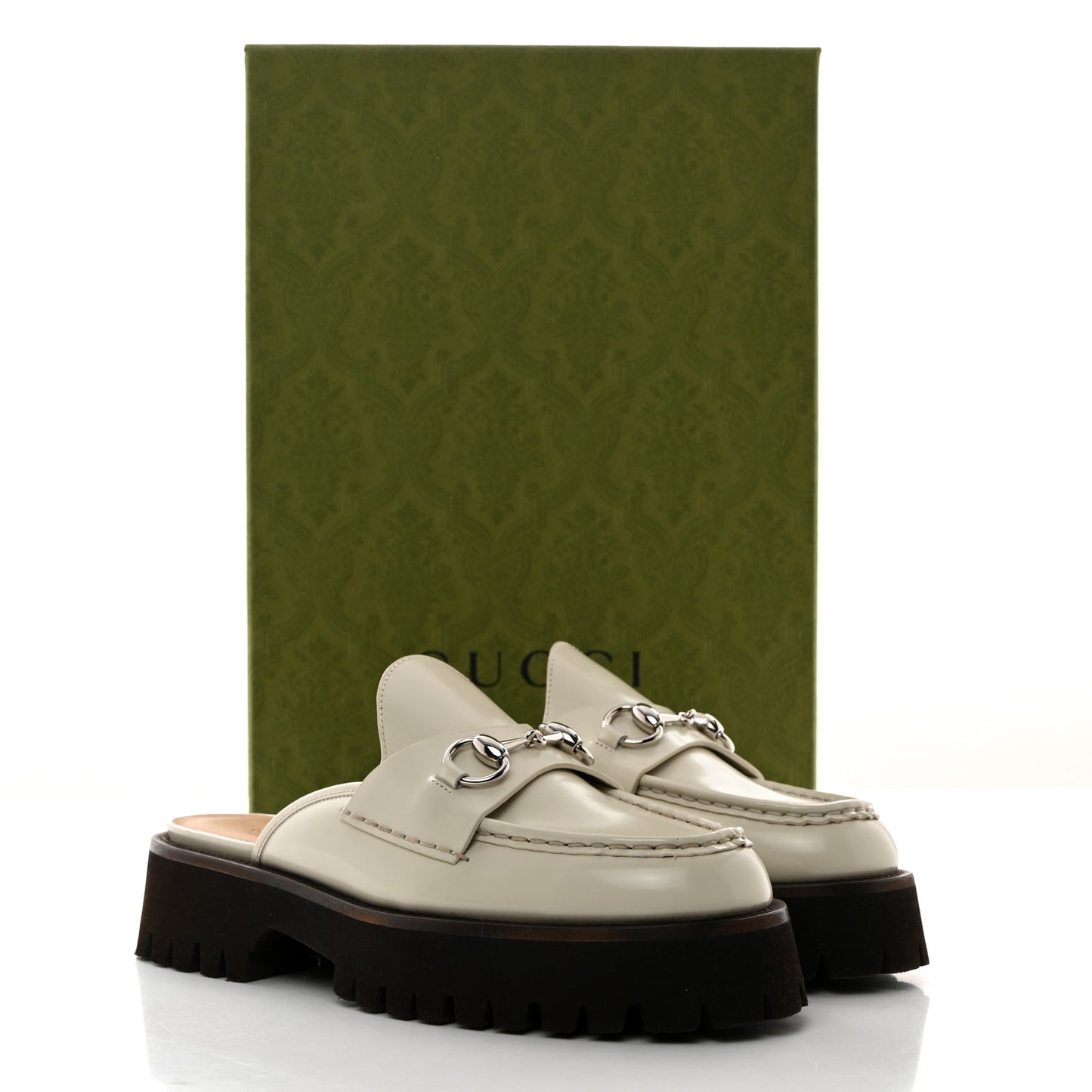 Cordovan Lux Horsebit Platform Mules 39 Mystic White
