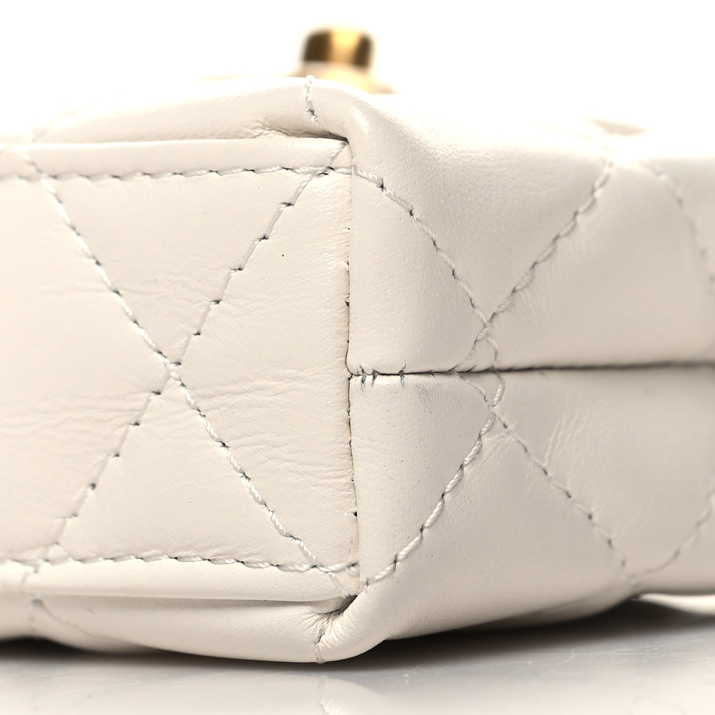 Shiny Aged Calfskin Quilted Mini Nano Kelly Shopper White