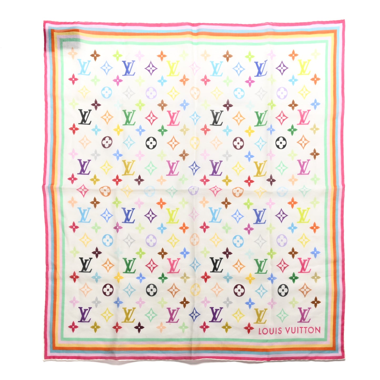 LV X TM Silk Cotton Monogram Multicolor Square Scarf 55 White