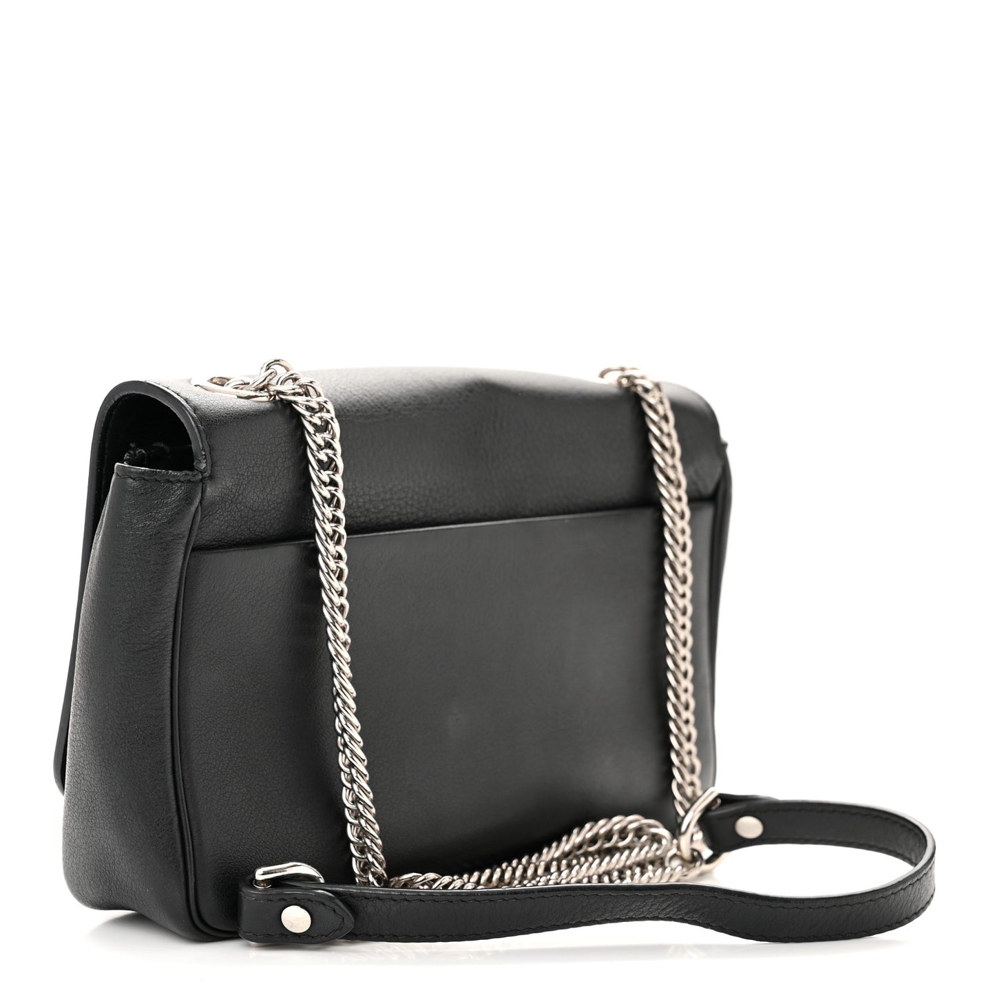 Pebbled Calfskin Logo Everyday Flap Chain Wallet Black