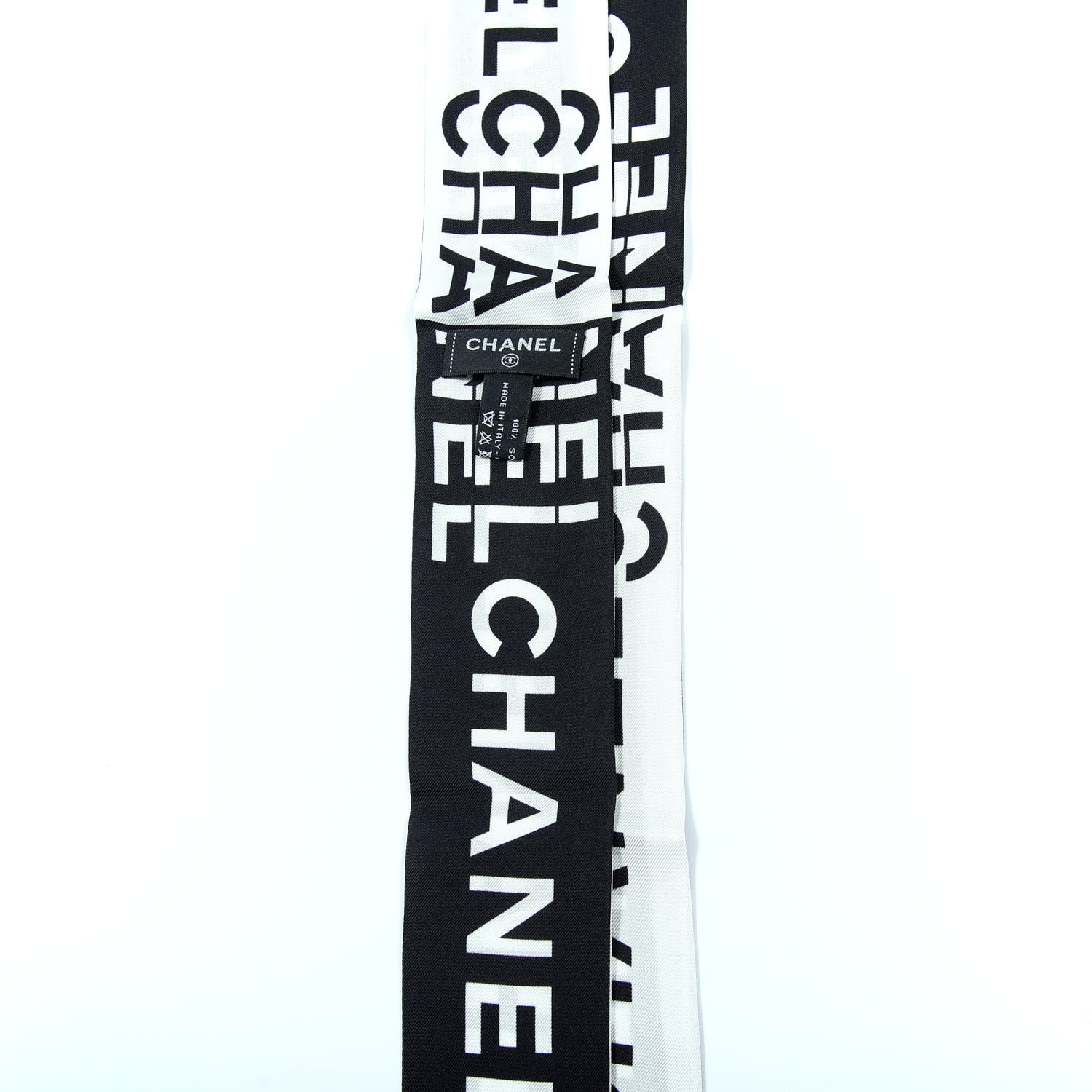 Chanel Silk Logo Slim Bandeau Scarf Black White 3 of 3