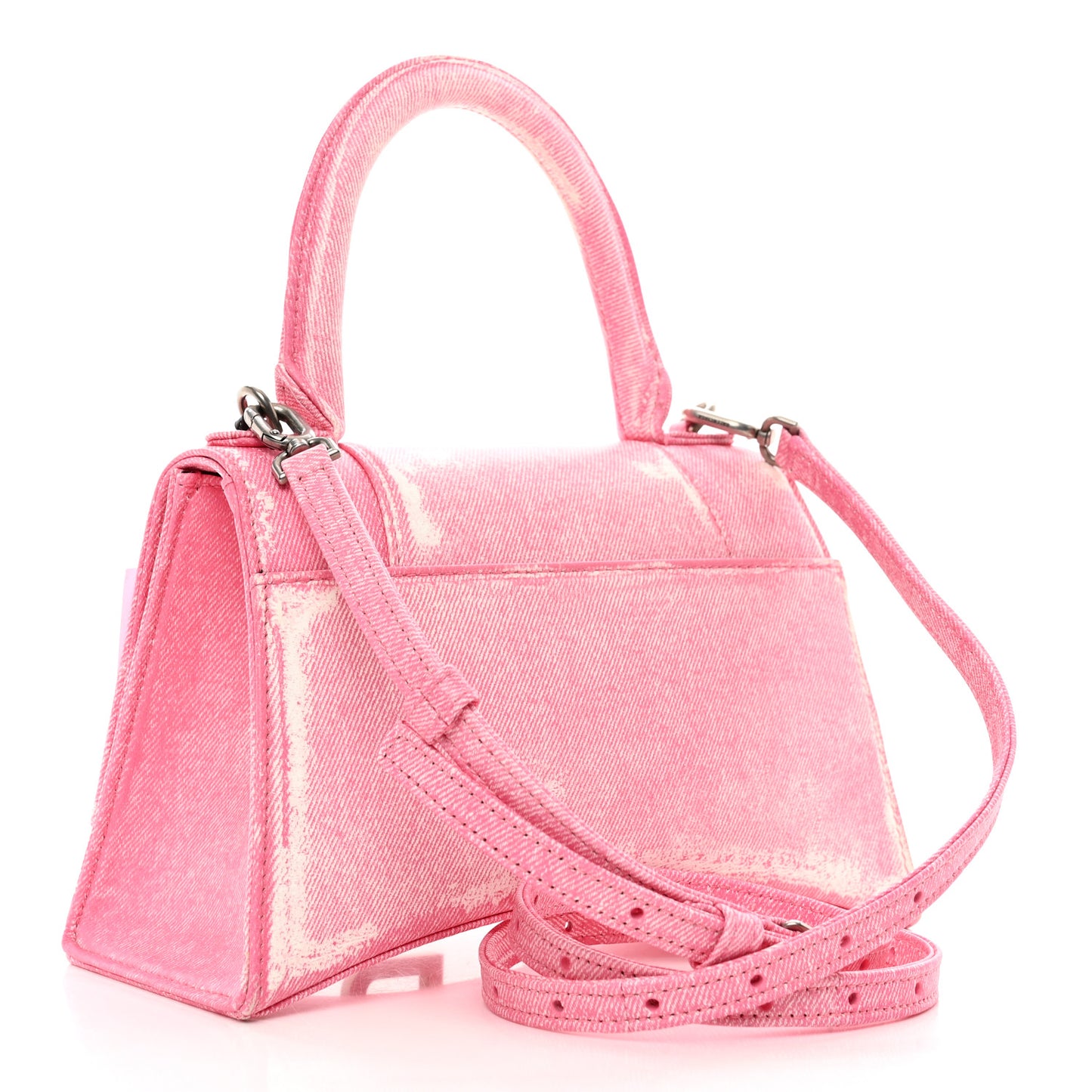 Nappa Denim Printed Small Hourglass Top Handle Bag Denim Pink
