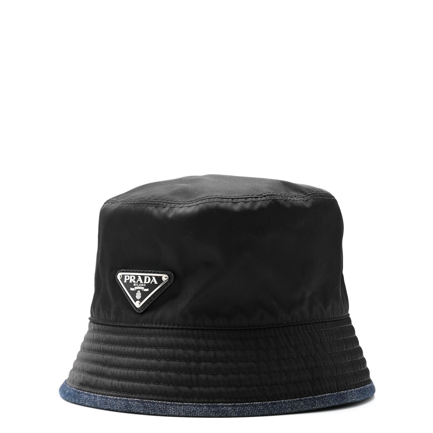 Prada Denim Re-Nylon Reversible Bucket Hat Blue Black 8 of 14