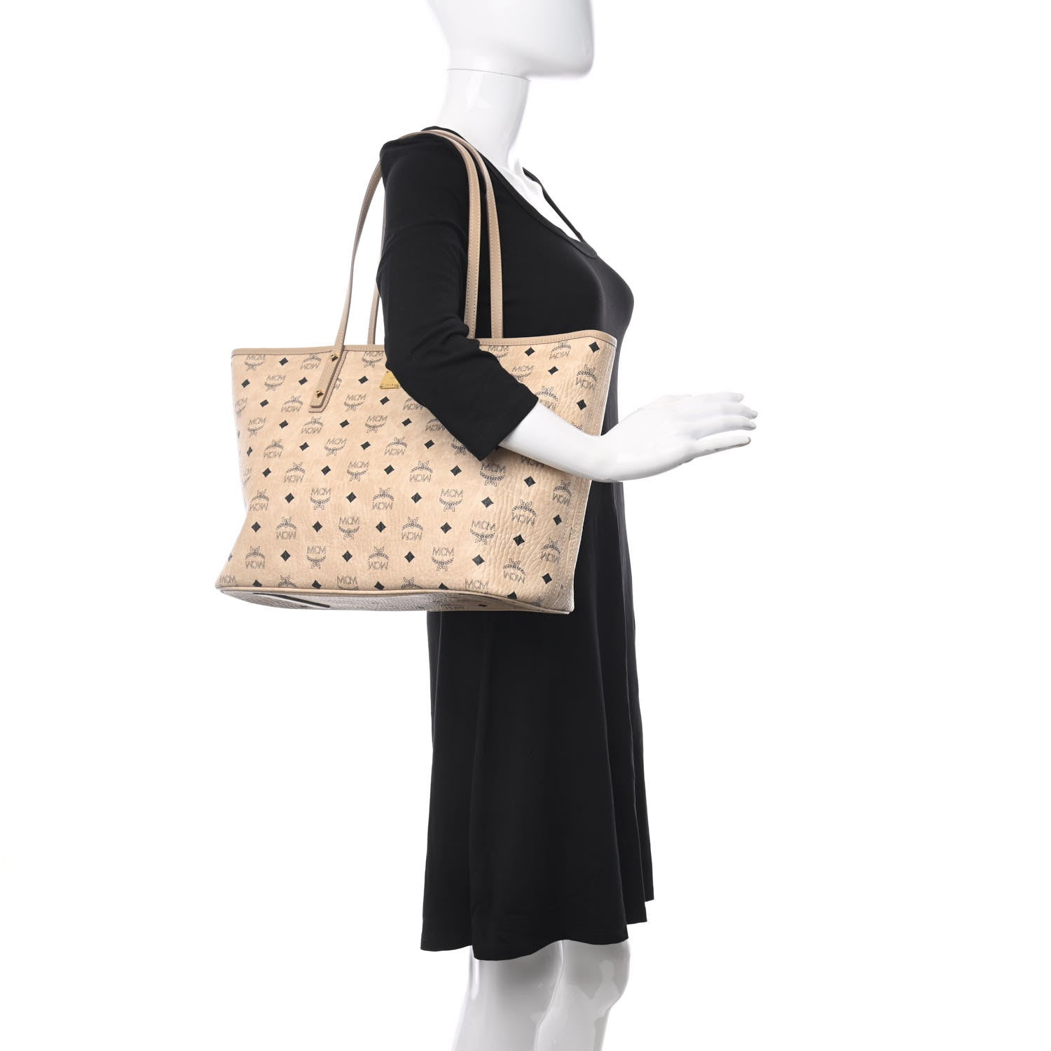 MCM Visetos Medium Anya Shopper Tote Beige 2 of 9