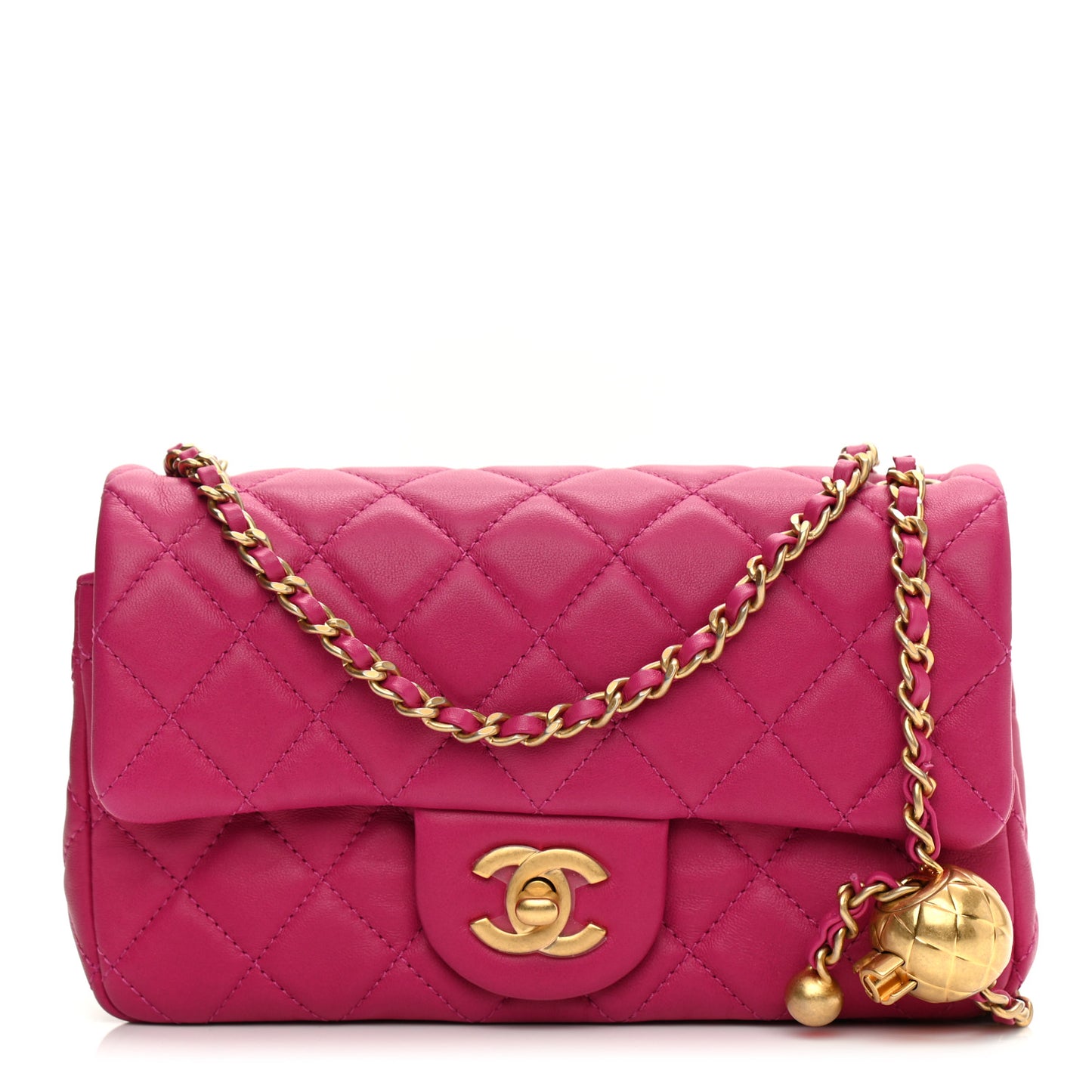Lambskin Quilted Mini Rectangular Pearl Crush Flap Fuchsia