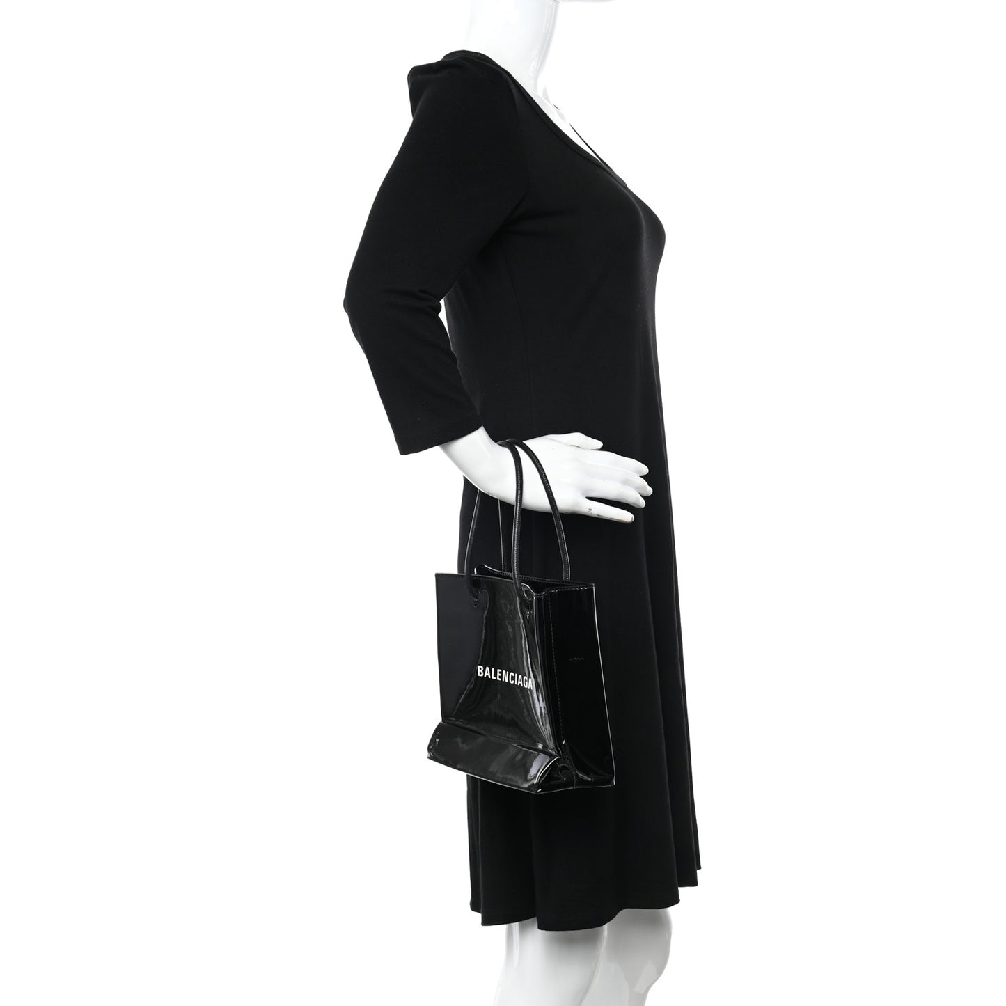 Patent Calfskin Logo Shopping Tote XXS Black