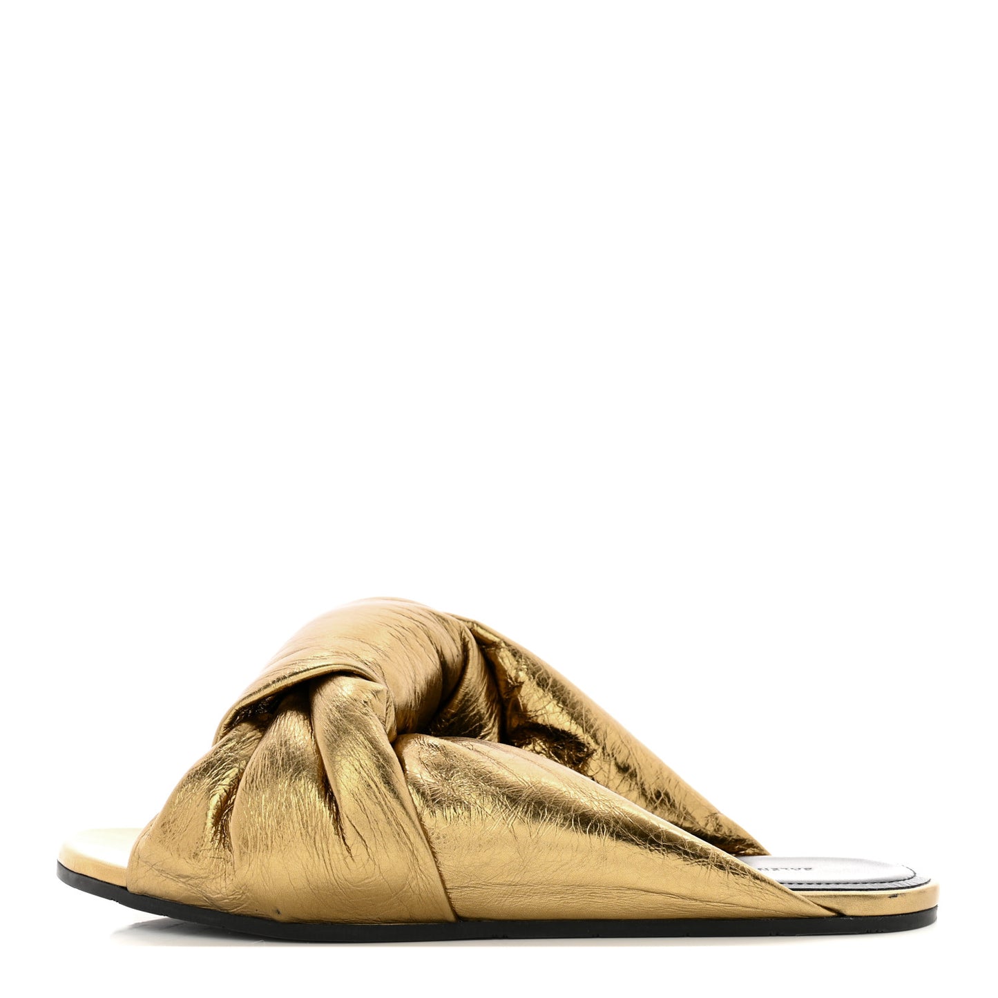 Metallic Lambskin Drapy Slide Sandals 36.5 Gold