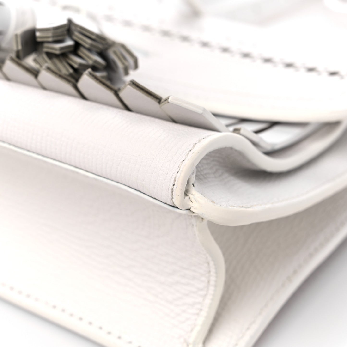 Grainy Calfskin Broguing Tassel Small Macken Crossbody Bag Chalk White