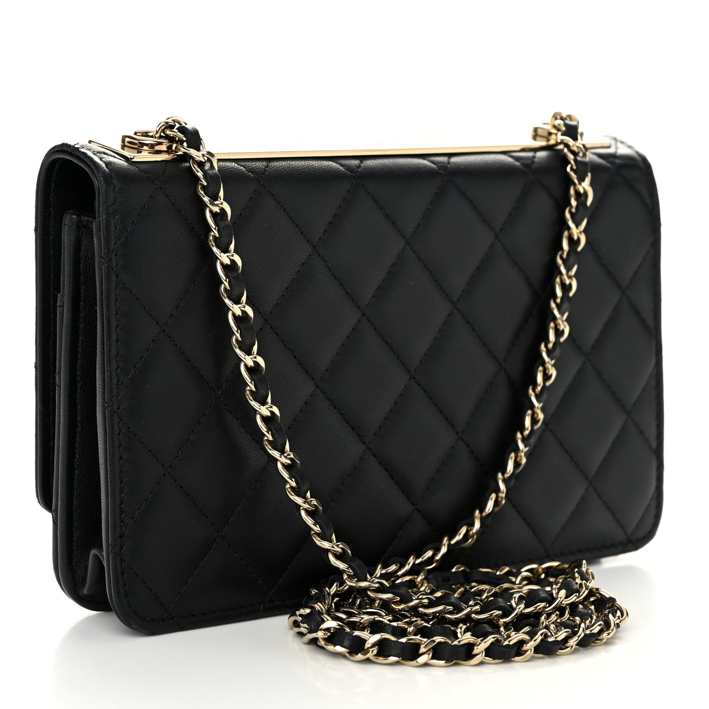 Lambskin Quilted Trendy CC Wallet On Chain WOC Black