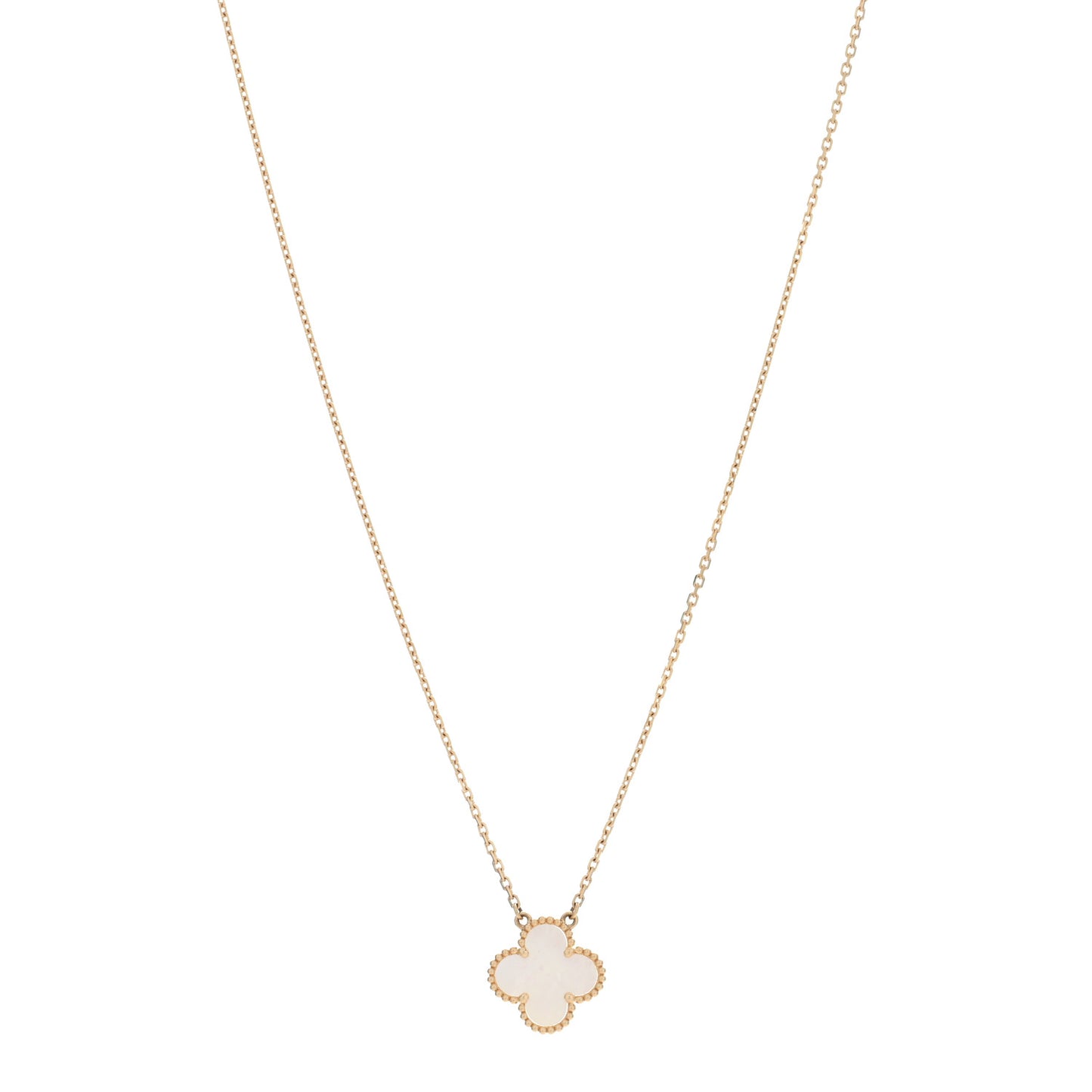 18K Yellow Gold Mother of Pearl Vintage Alhambra Pendant Necklace