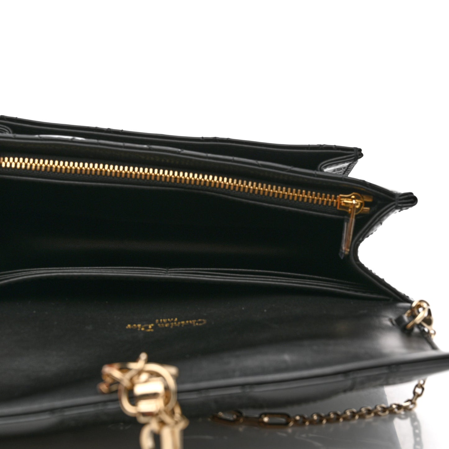 Patent Cannage Lady Dior Chain Pouch Black