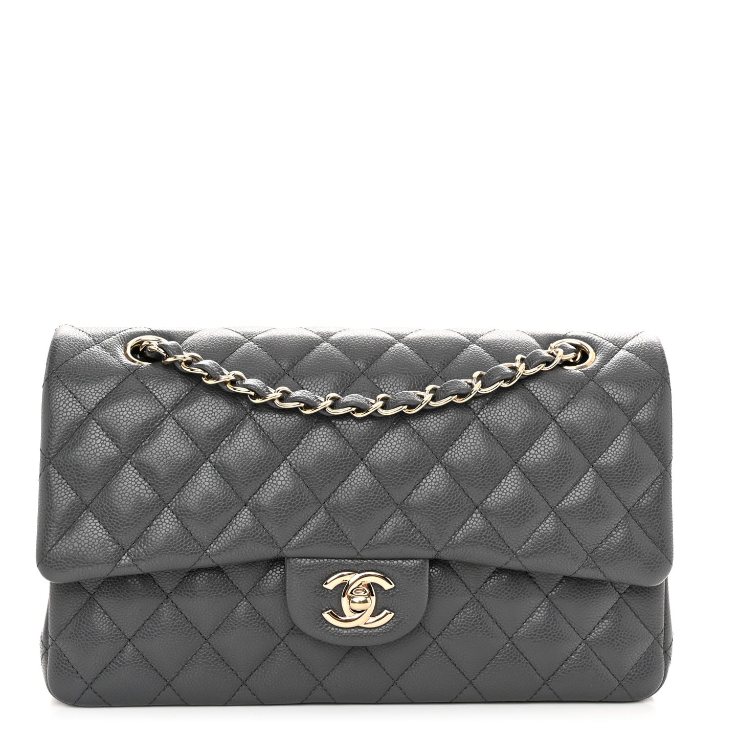 Caviar Quilted Medium Double Flap Dark Grey
