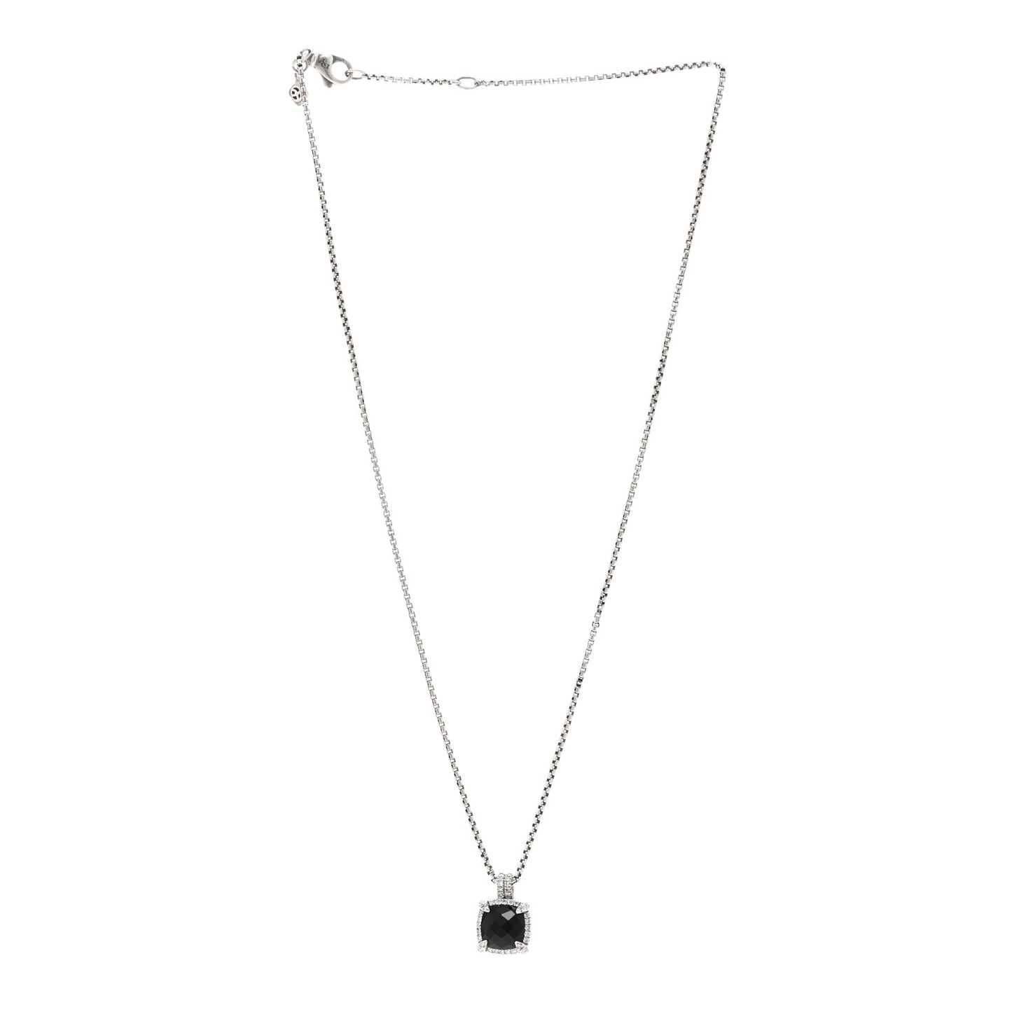 Sterling Silver Diamond Black Onyx 9mm Chatelaine Pave Bezel Pendant Necklace