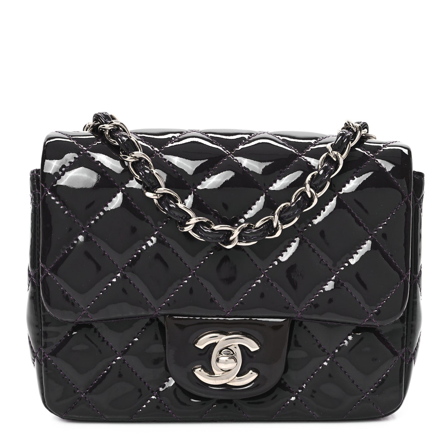 Patent Quilted Mini Square Flap Purple