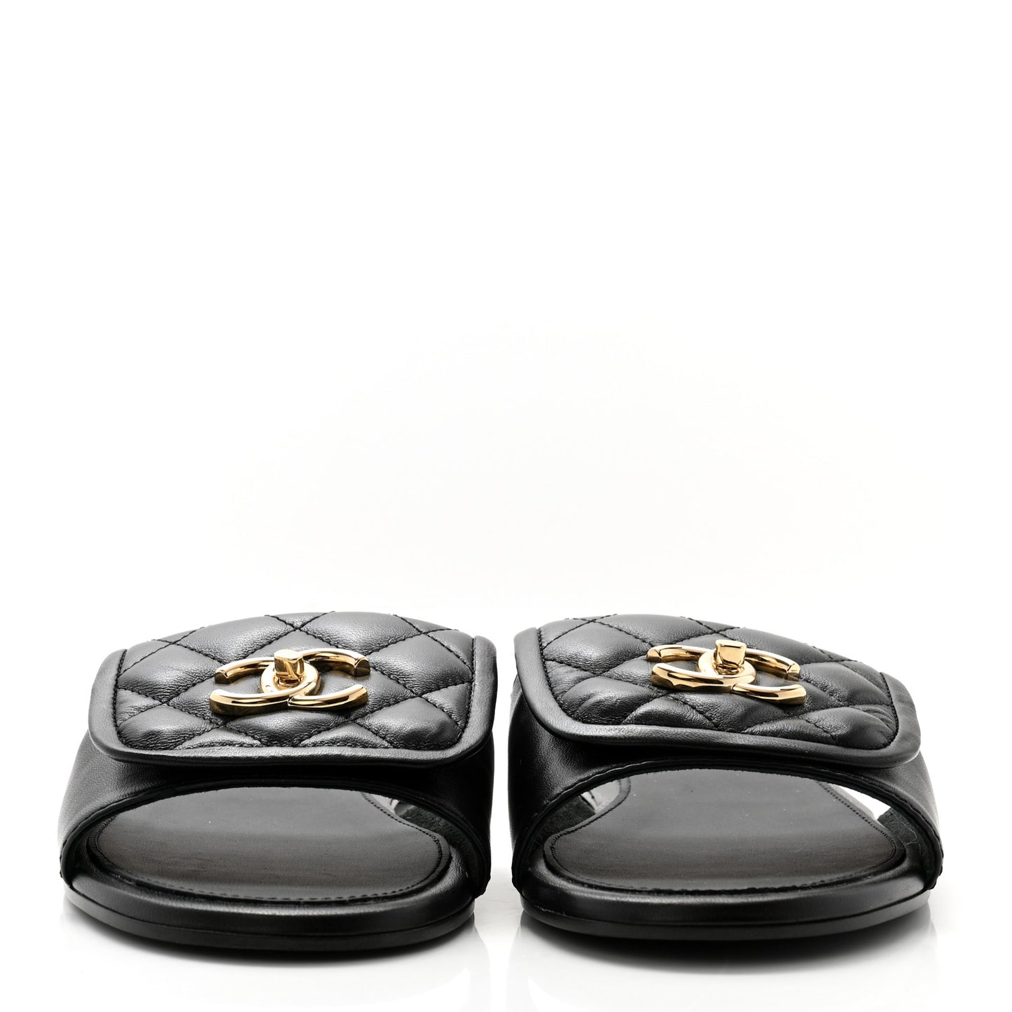 Lambskin Quilted Turnlock Flat Mules 39.5 Black