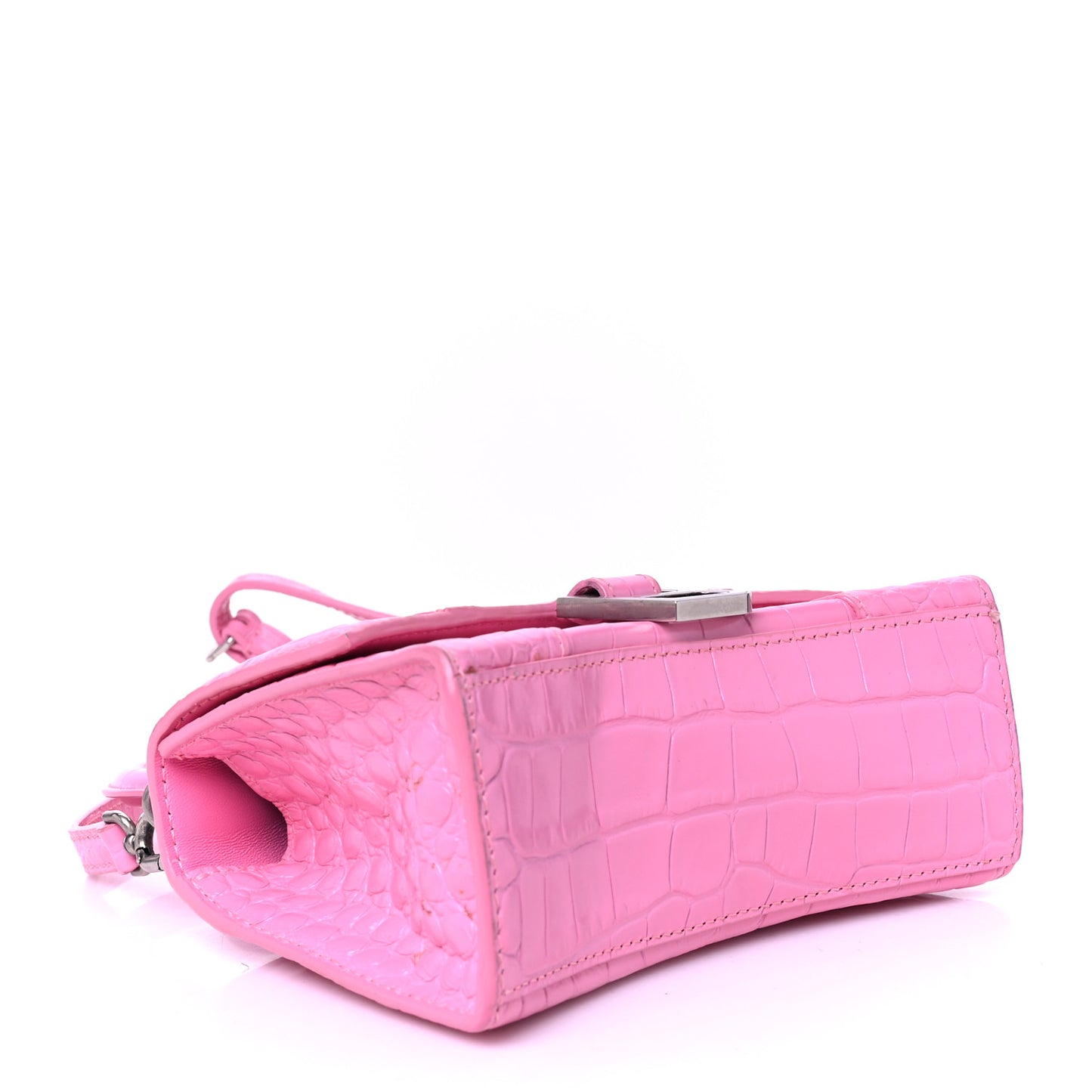 Shiny Calfskin Crocodile Embossed Hourglass Top Handle Bag XS Baby Pink