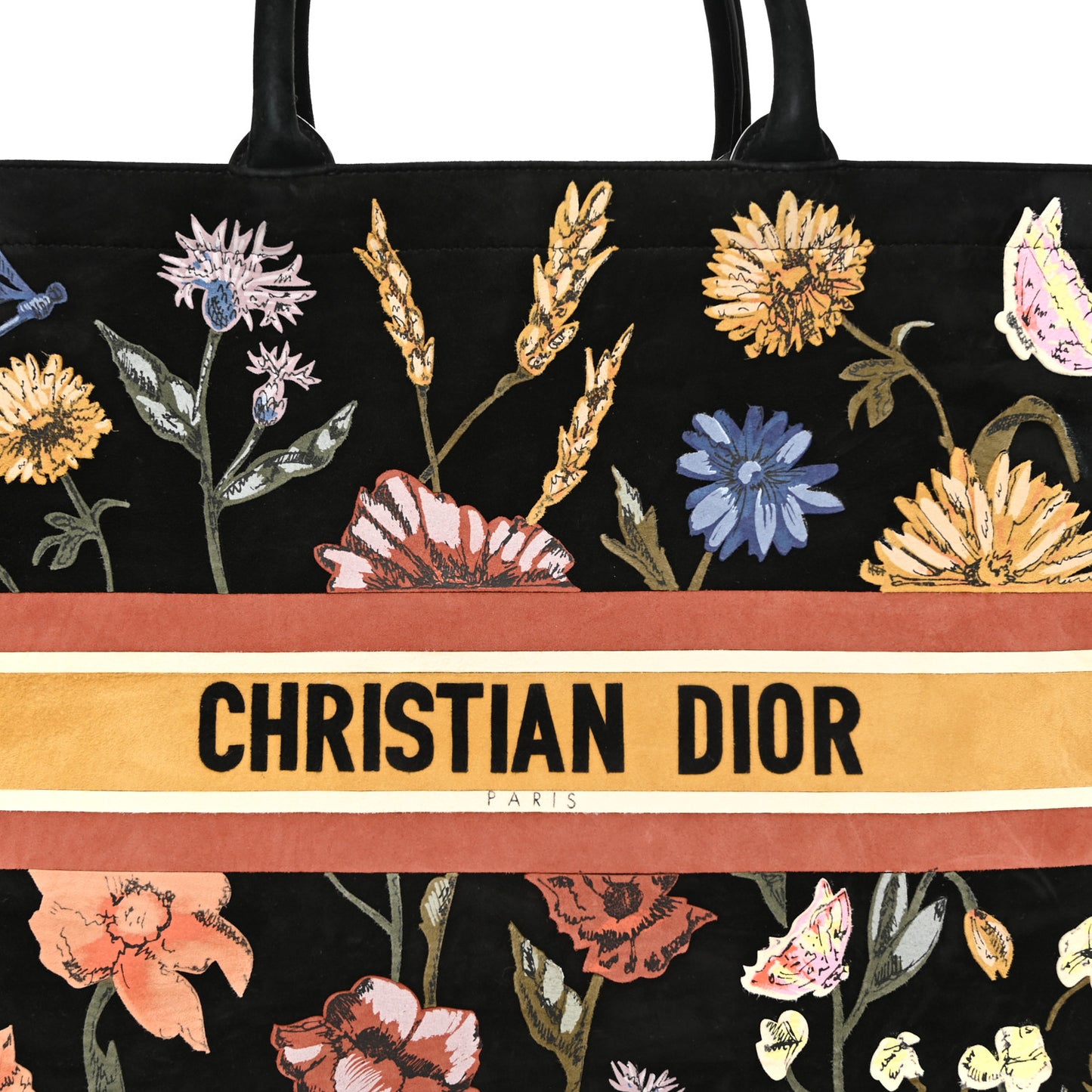 Suede Floral Hand Painted Large Book Tote Black