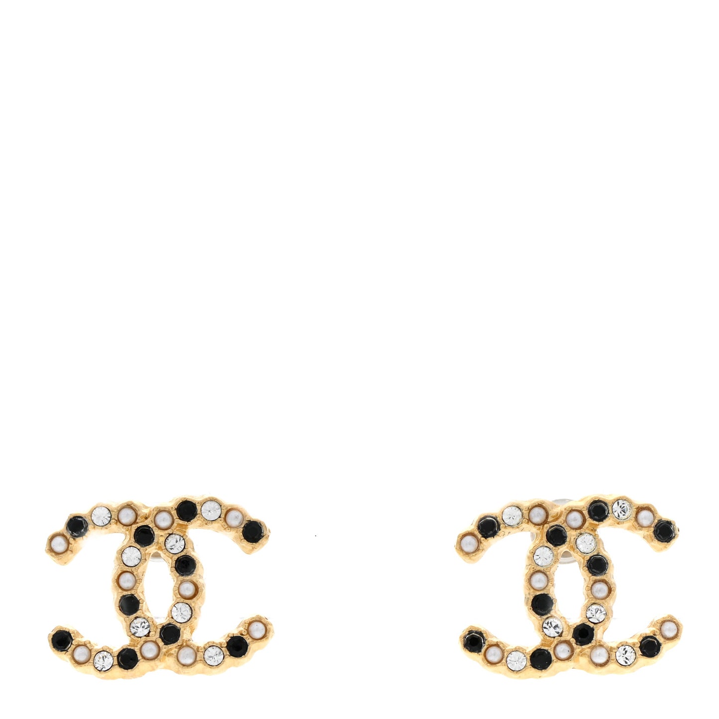 Resin Pearl Crystal CC Earrings Gold Black