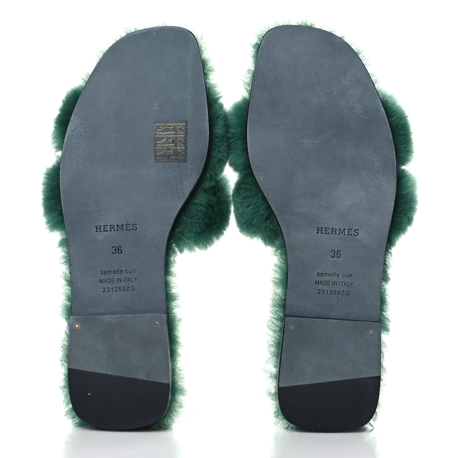 Hermes Woolskin Oran Sandals 36 Vert Anglais 5 of 8