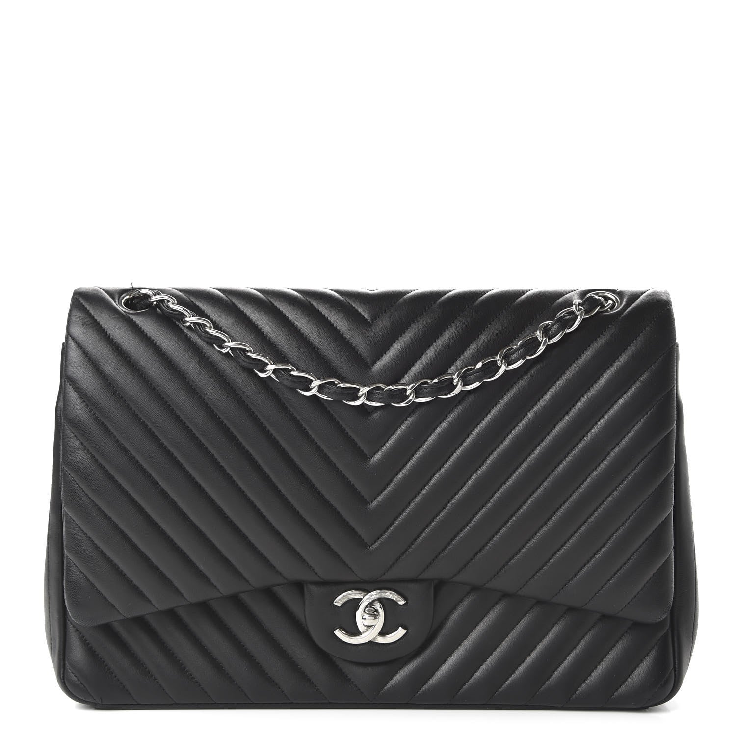 Chanel Lambskin Chevron Quilted Maxi Double Flap Black 1 of 13