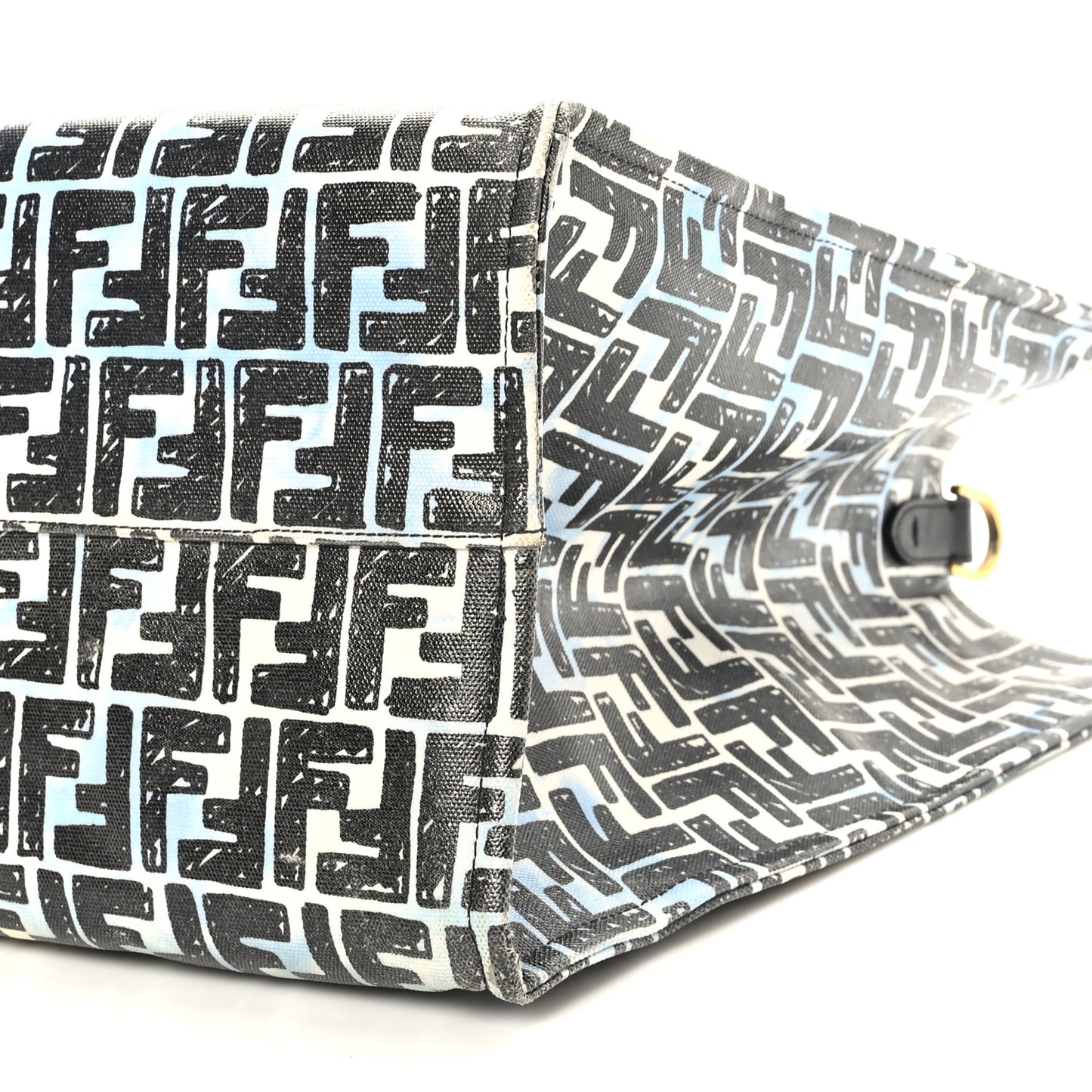X JOSHUA VIDES Coated Canvas FF Cloudy Shopping Tote White Celeste Black