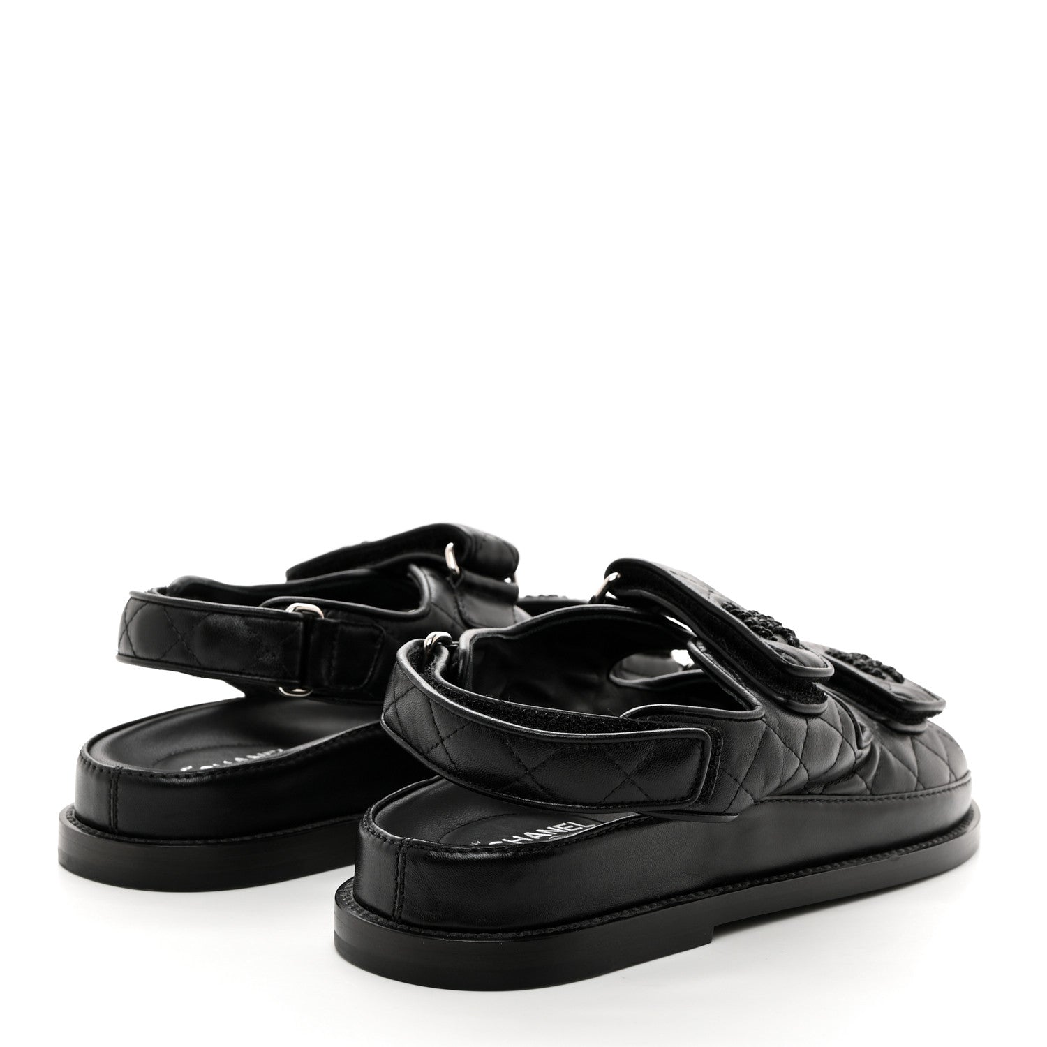 Chanel Lambskin Velcro Dad Sandals 37 So Black 4 of 9