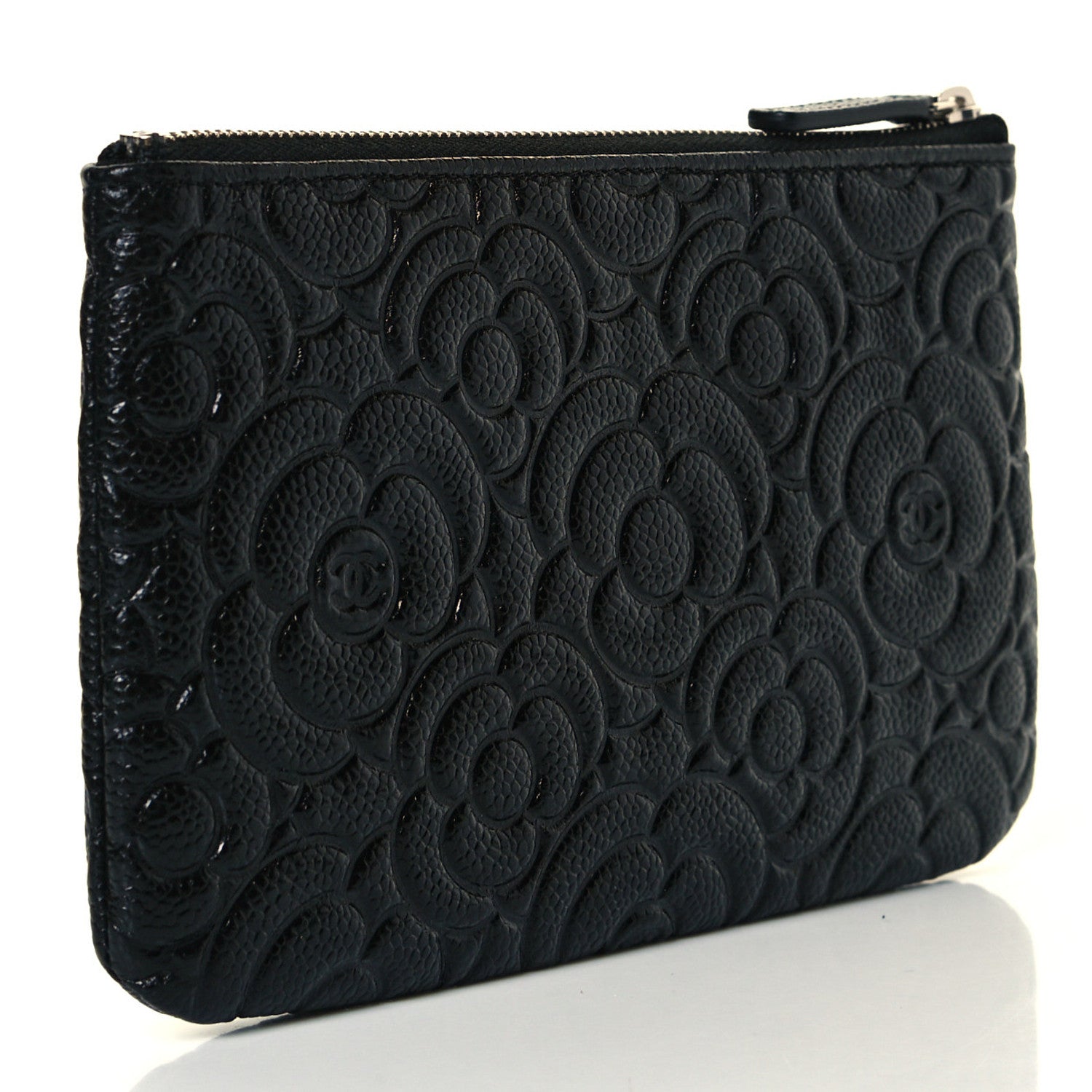 Chanel Caviar Camellia Embossed Cosmetic Pouch Black 3 of 7