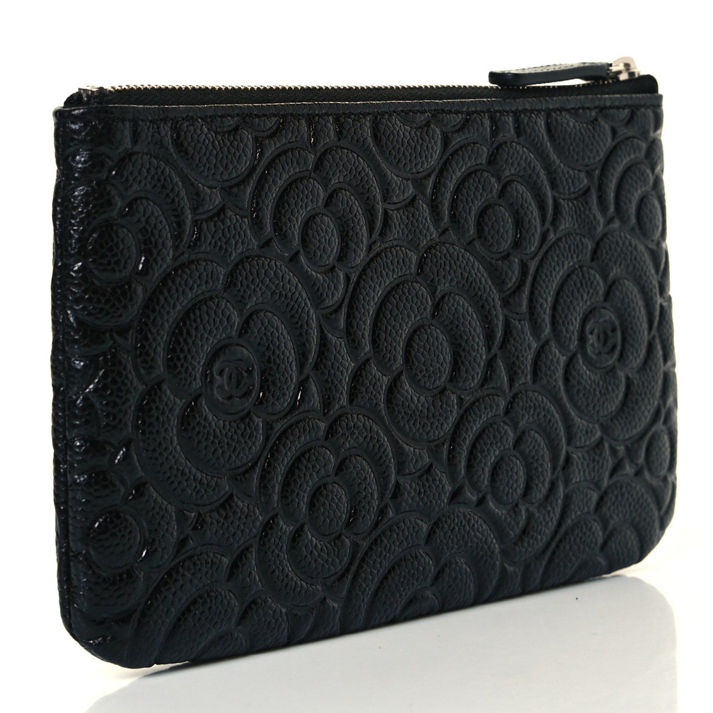 Caviar Camellia Embossed Cosmetic Pouch Black