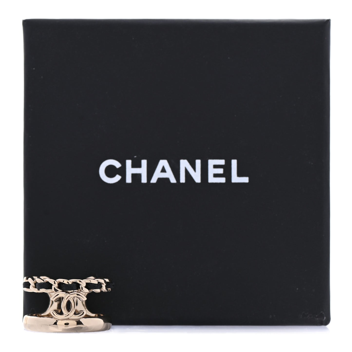 Metal Lambskin CC Ring 52 Gold Black