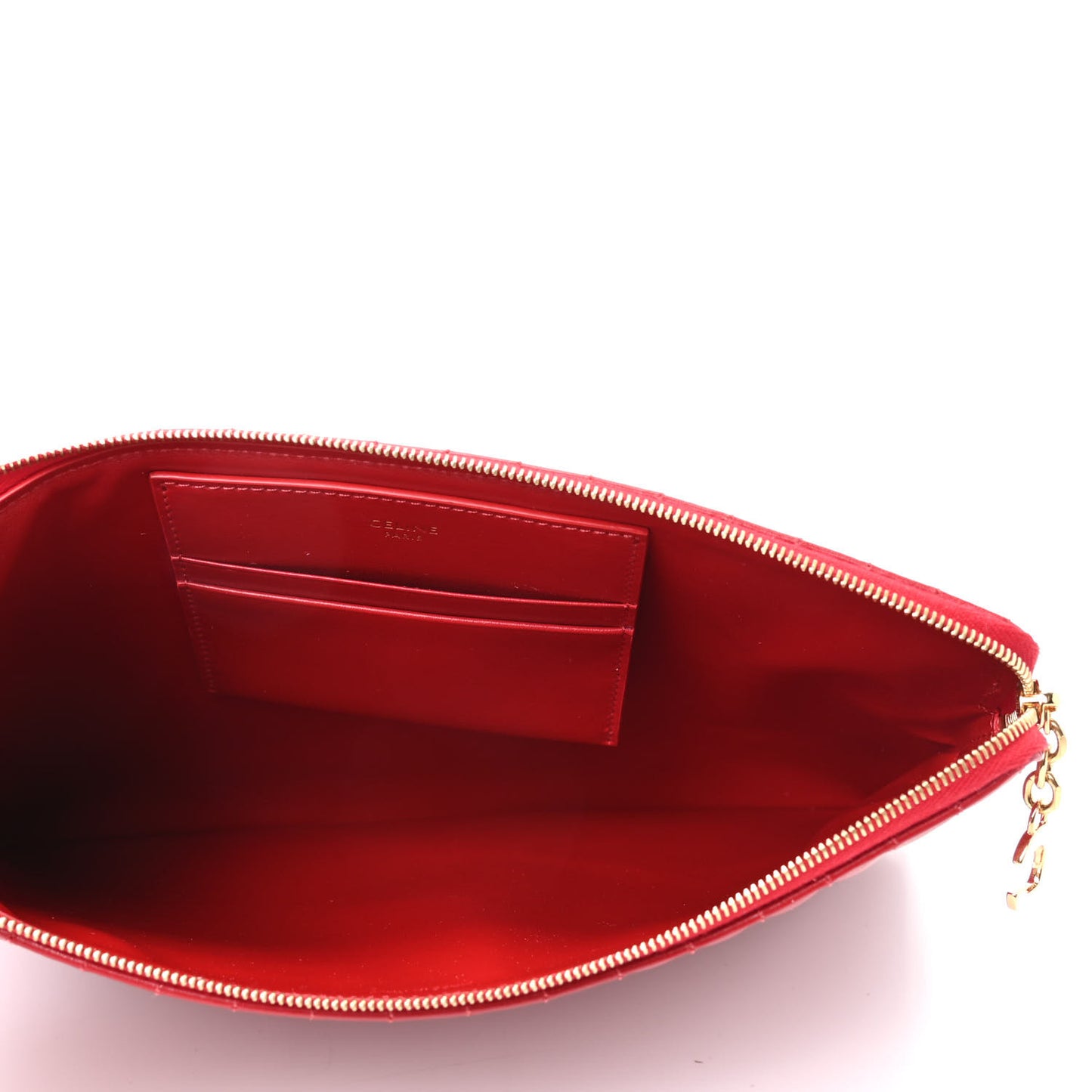 Calfskin Quilted C Charm Pouch Red