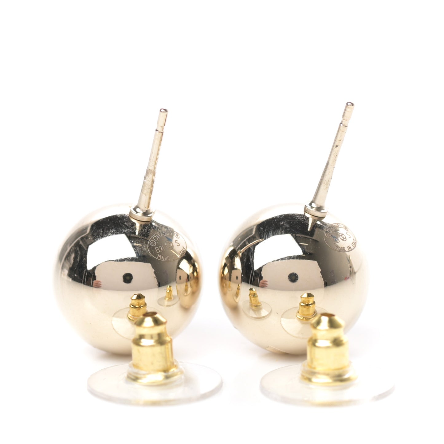 Metal Bead CC Stud Earrings Gold