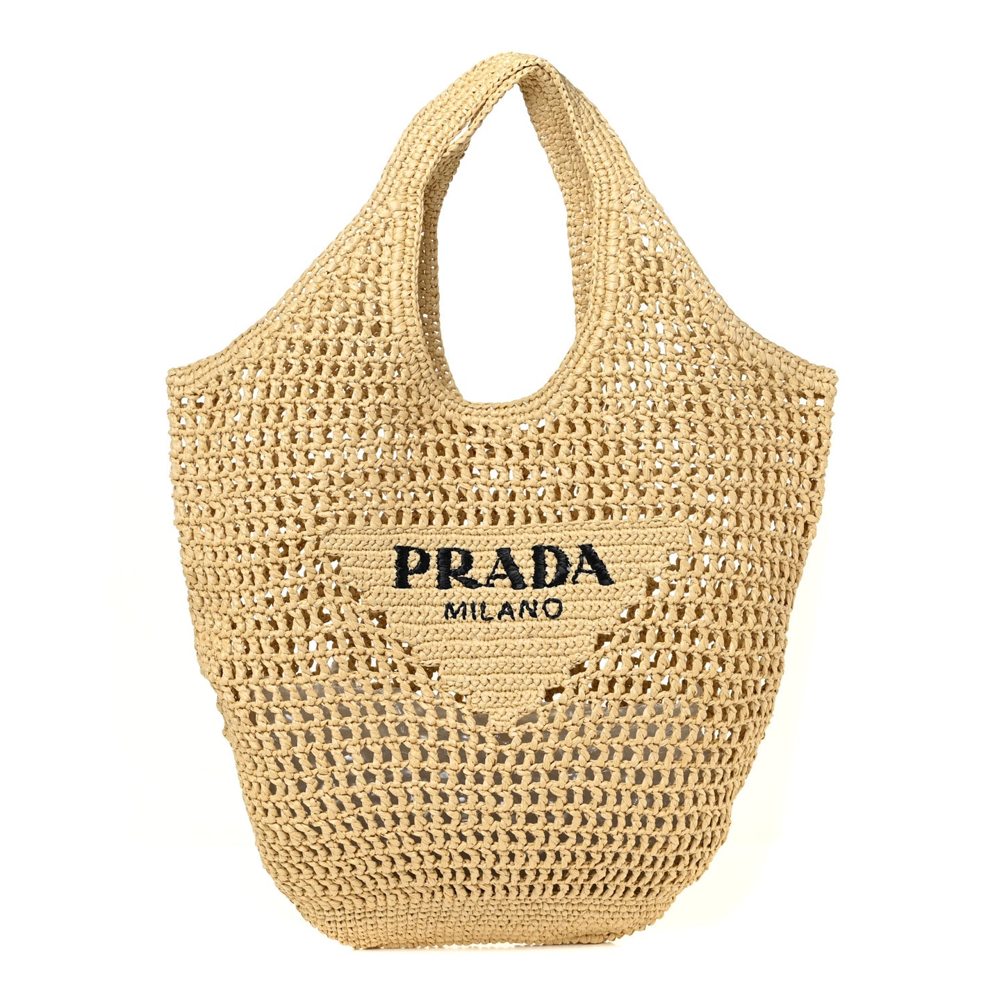 Yarn Raffia Effect Crochet Logo Embroidered Shopping Tote Bag Naturale