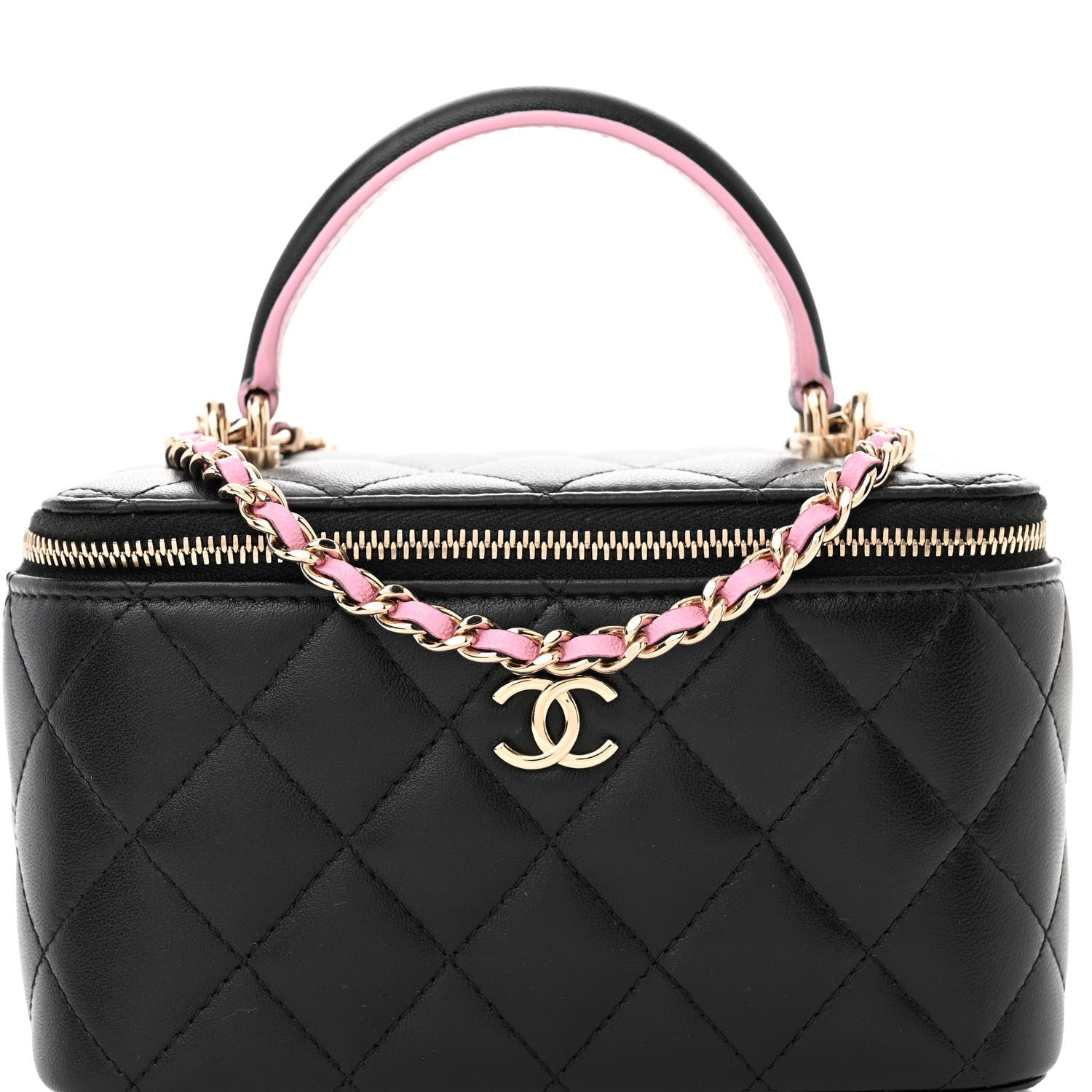 Chanel Lambskin Quilted Small Top Handle Vanity Case With Chain Black Lilac 8 of 12