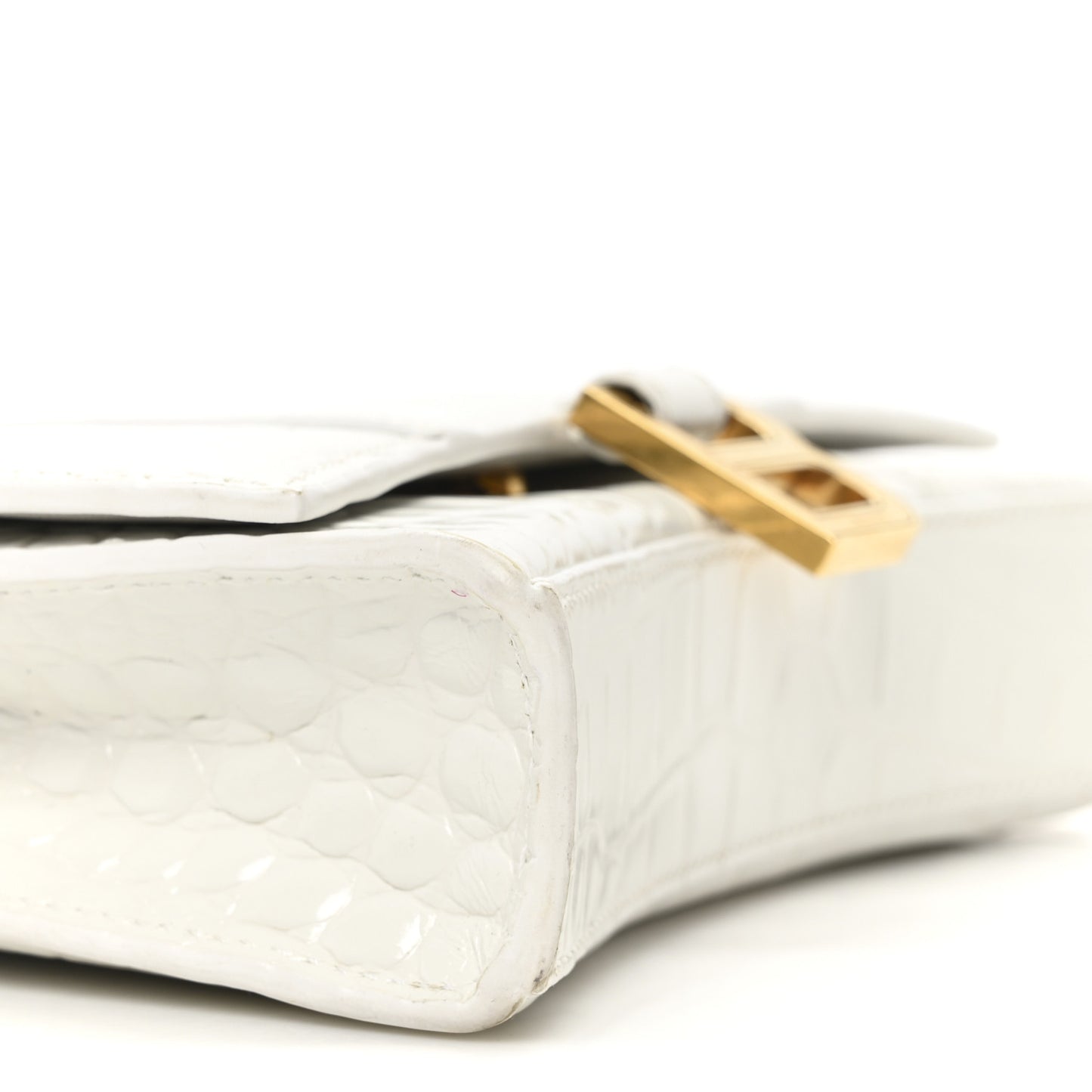 Shiny Calfskin Crocodile Embossed Hourglass Chain Bag White