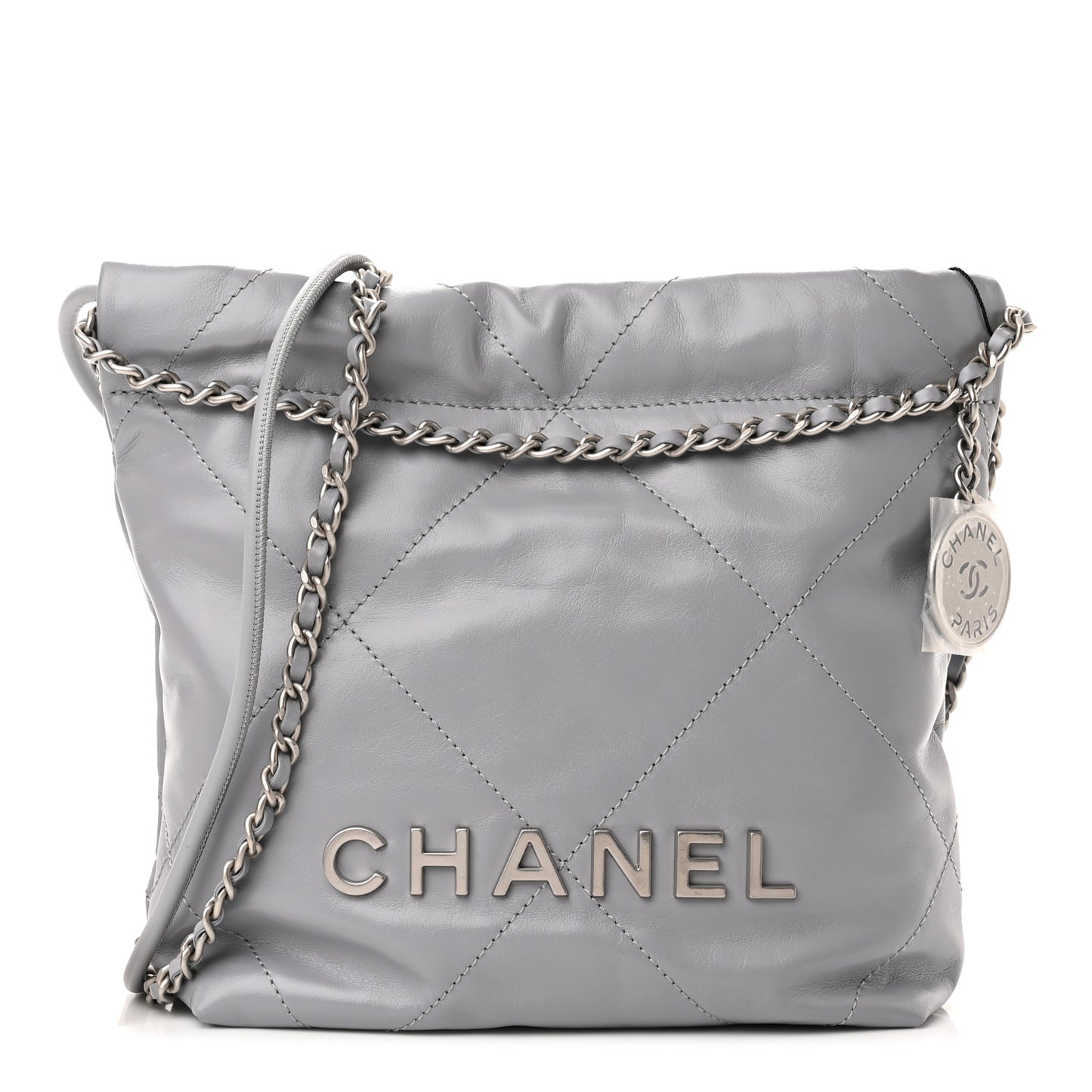 Shiny Calfskin Quilted Mini Chanel 22 Grey