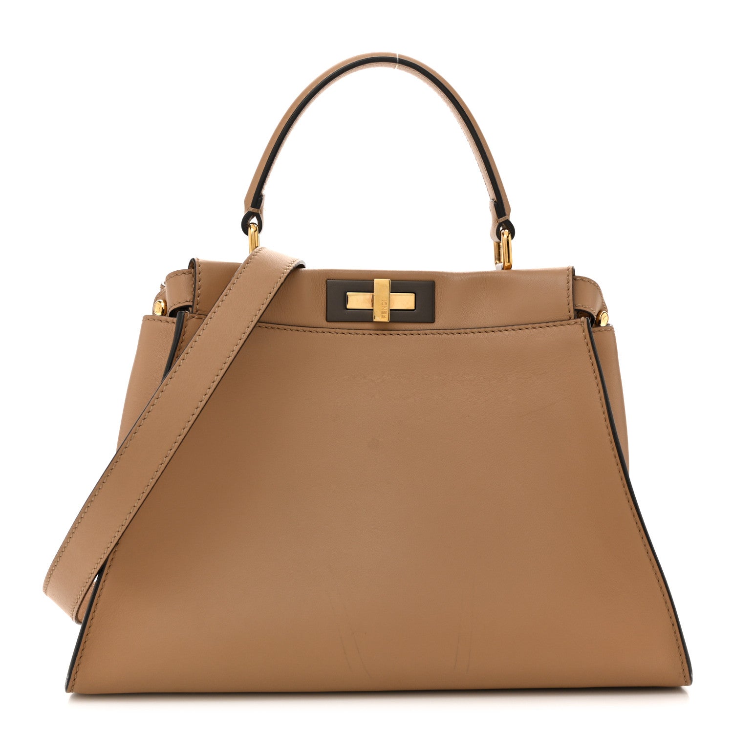 Fendi Vitello Seta Medium Peekaboo Iconic Satchel Cuoio 1786978