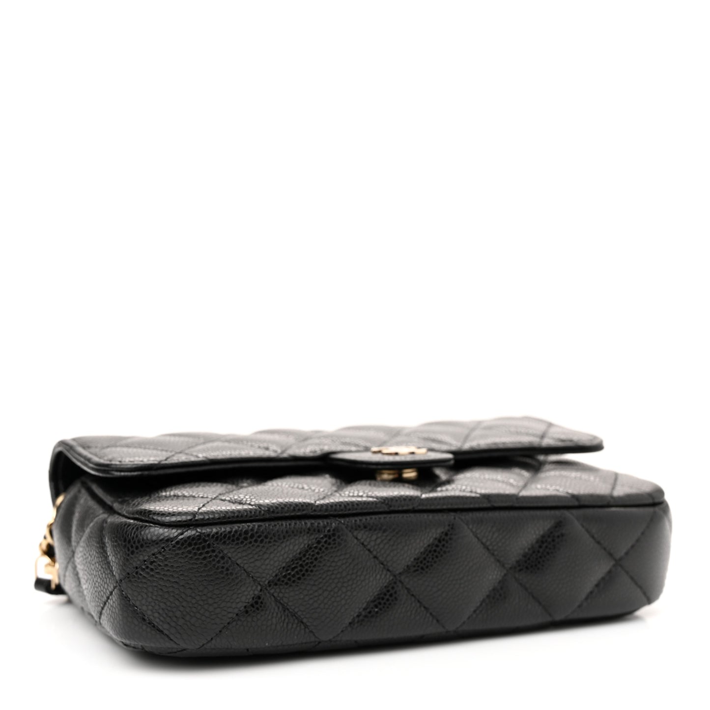 Caviar Quilted Flap Phone Holder With Chain Black