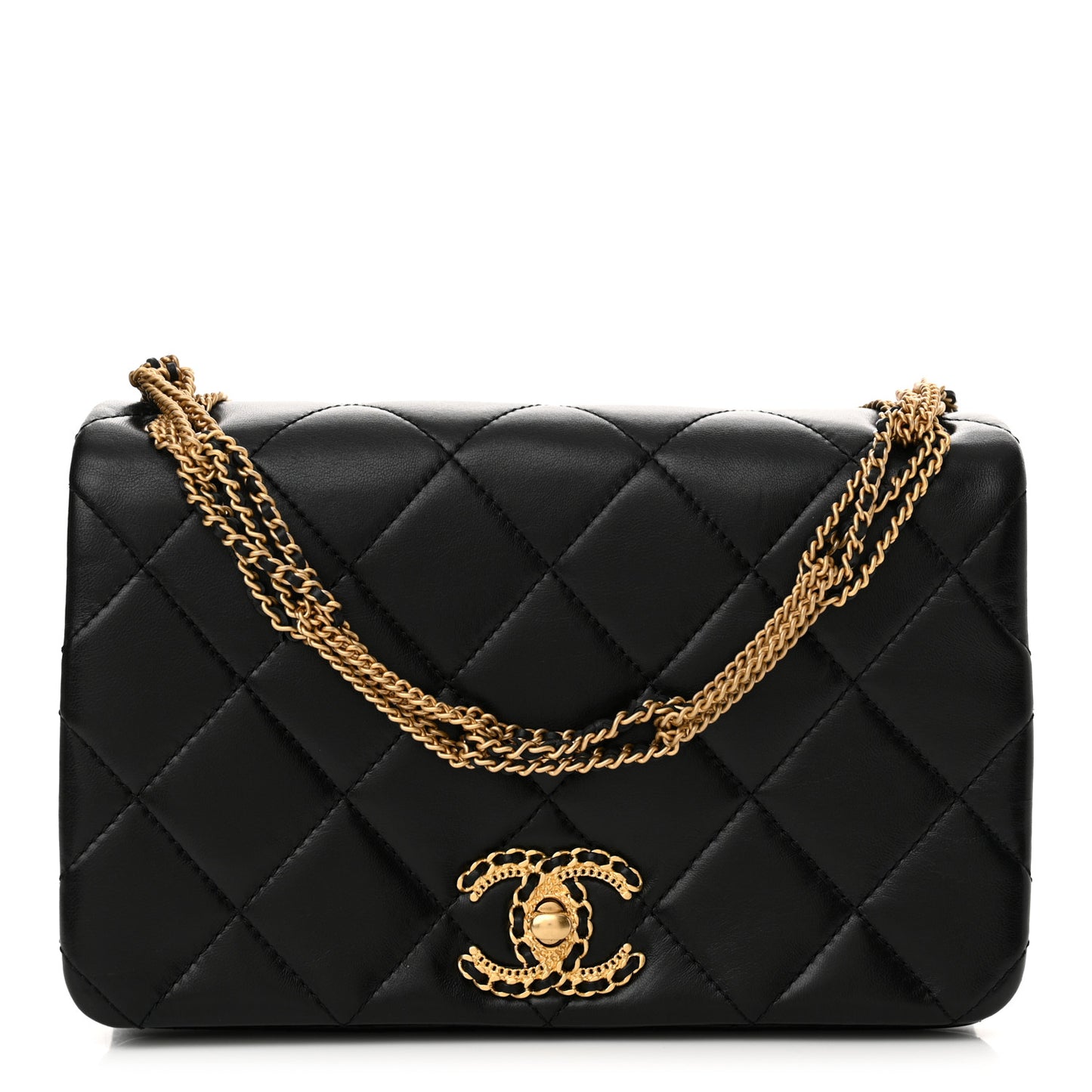 Lambskin Quilted On And On Small Chain Flap Black