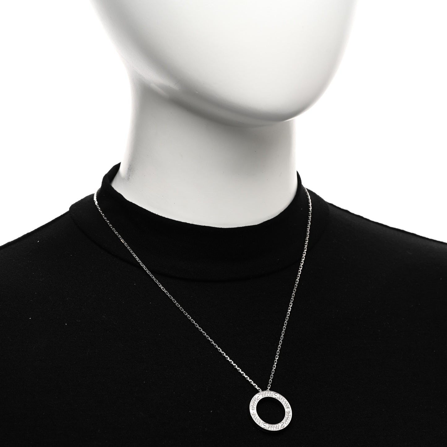 18K White Gold Diamond LOVE Paved Necklace