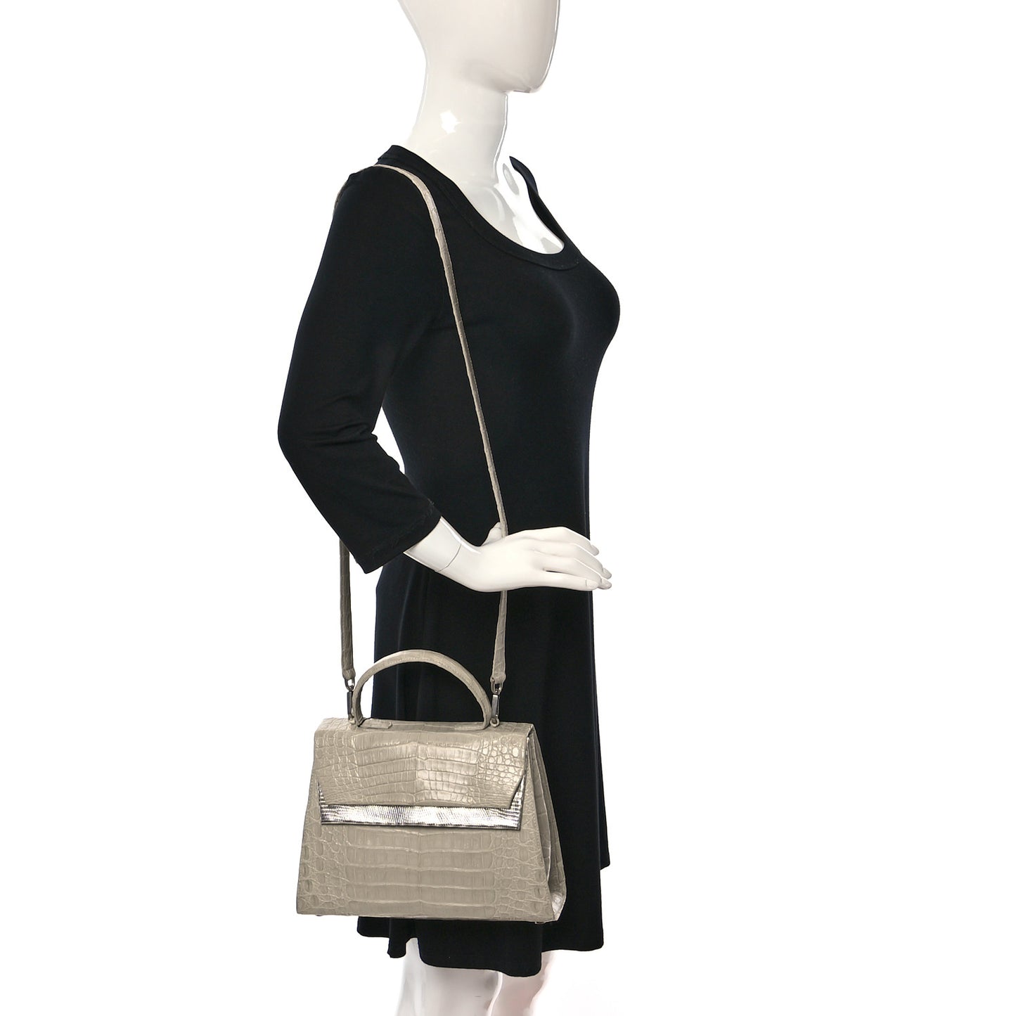 Lizard Crocodile Small Liza Top Handle Bag Beige
