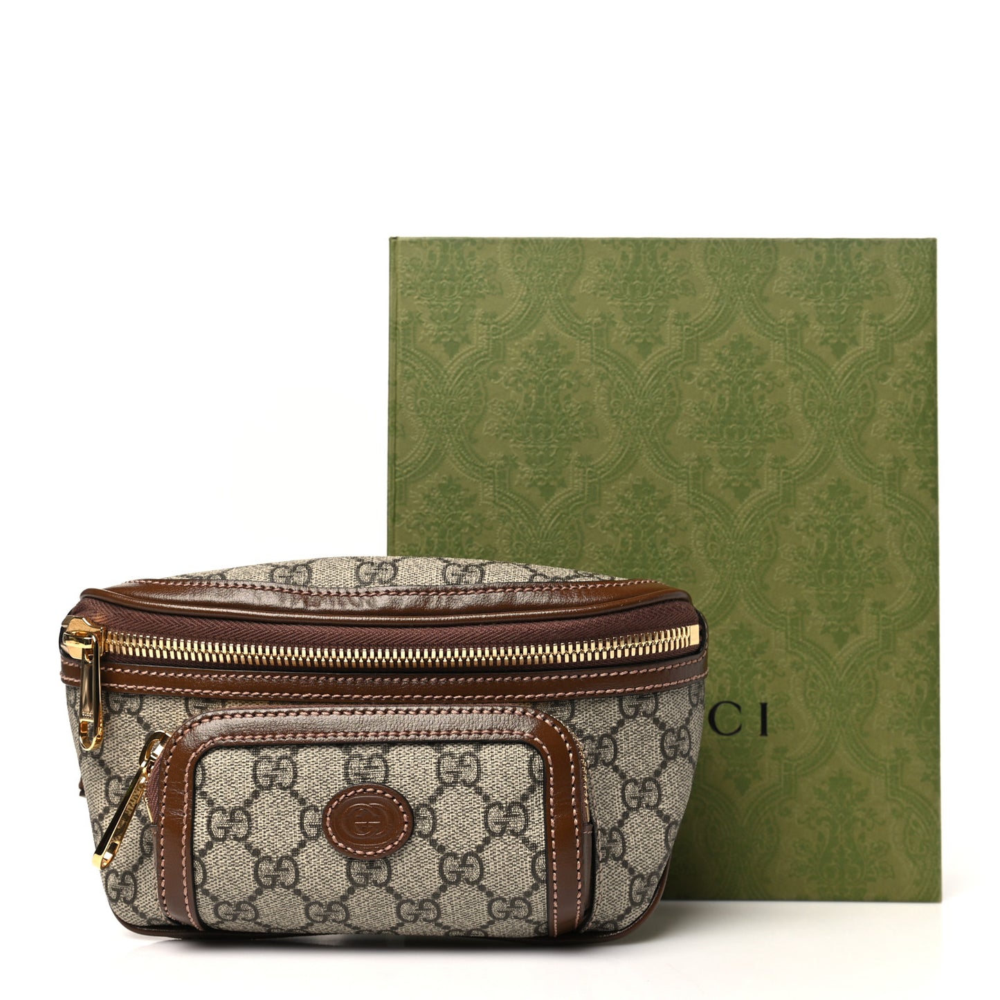 GG Supreme Monogram Textured Calfskin Retro Interlocking G Belt Bag Beige Ebony Brown Sugar