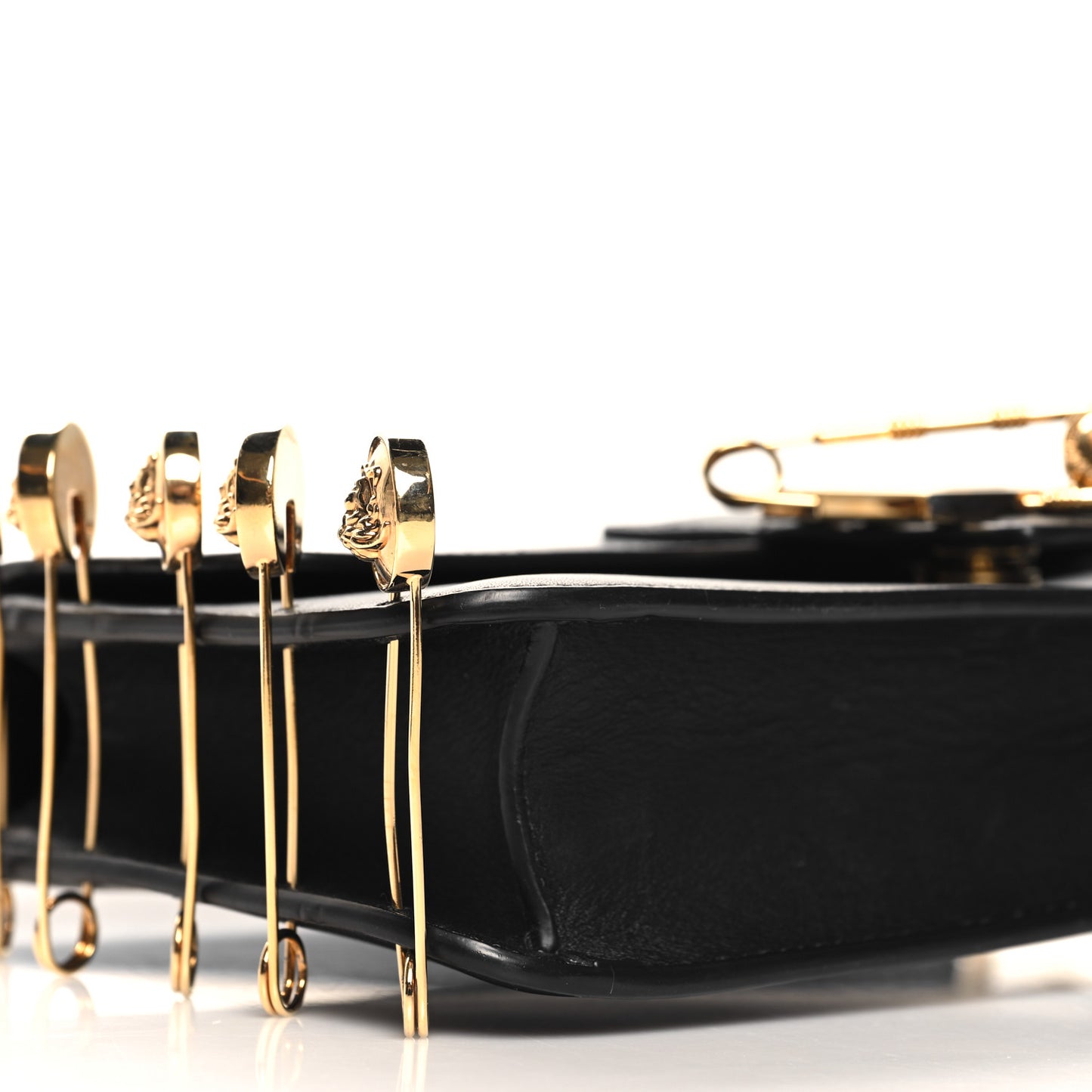 X VERSACE Vitello Seta Fendace Brooch Baguette Black
