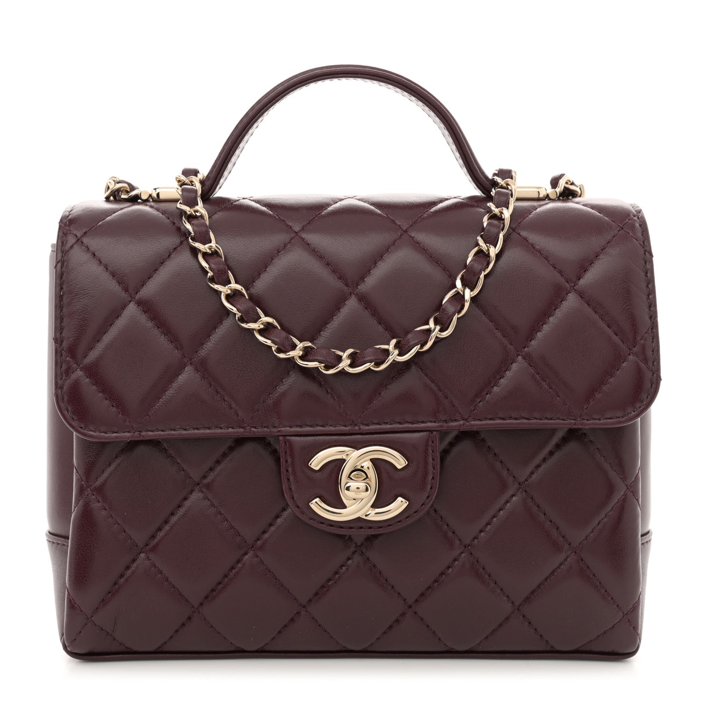Lambskin CC Flap Top Handle Bag Burgundy