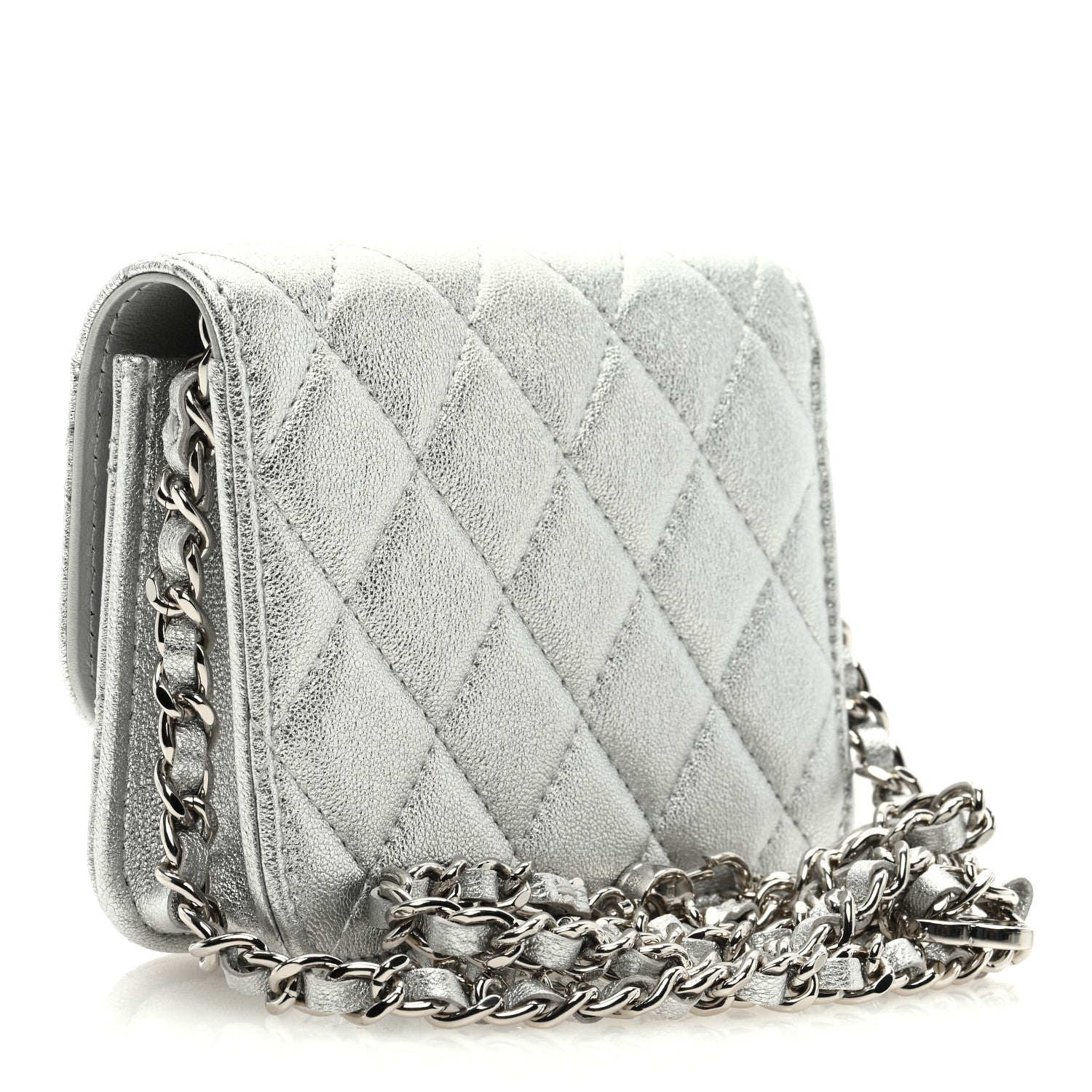 Chanel Metallic Goatskin Quilted Star Flap Waist Belt Bag Silver 2 of 9