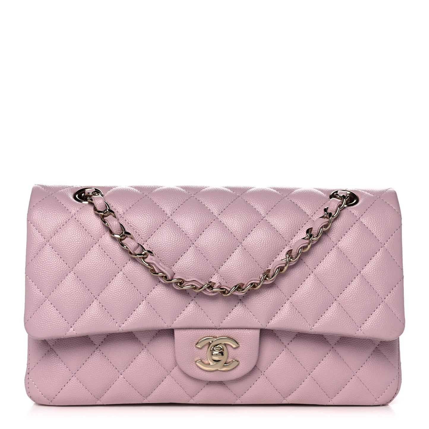 Caviar Quilted Medium Double Flap Light Pink