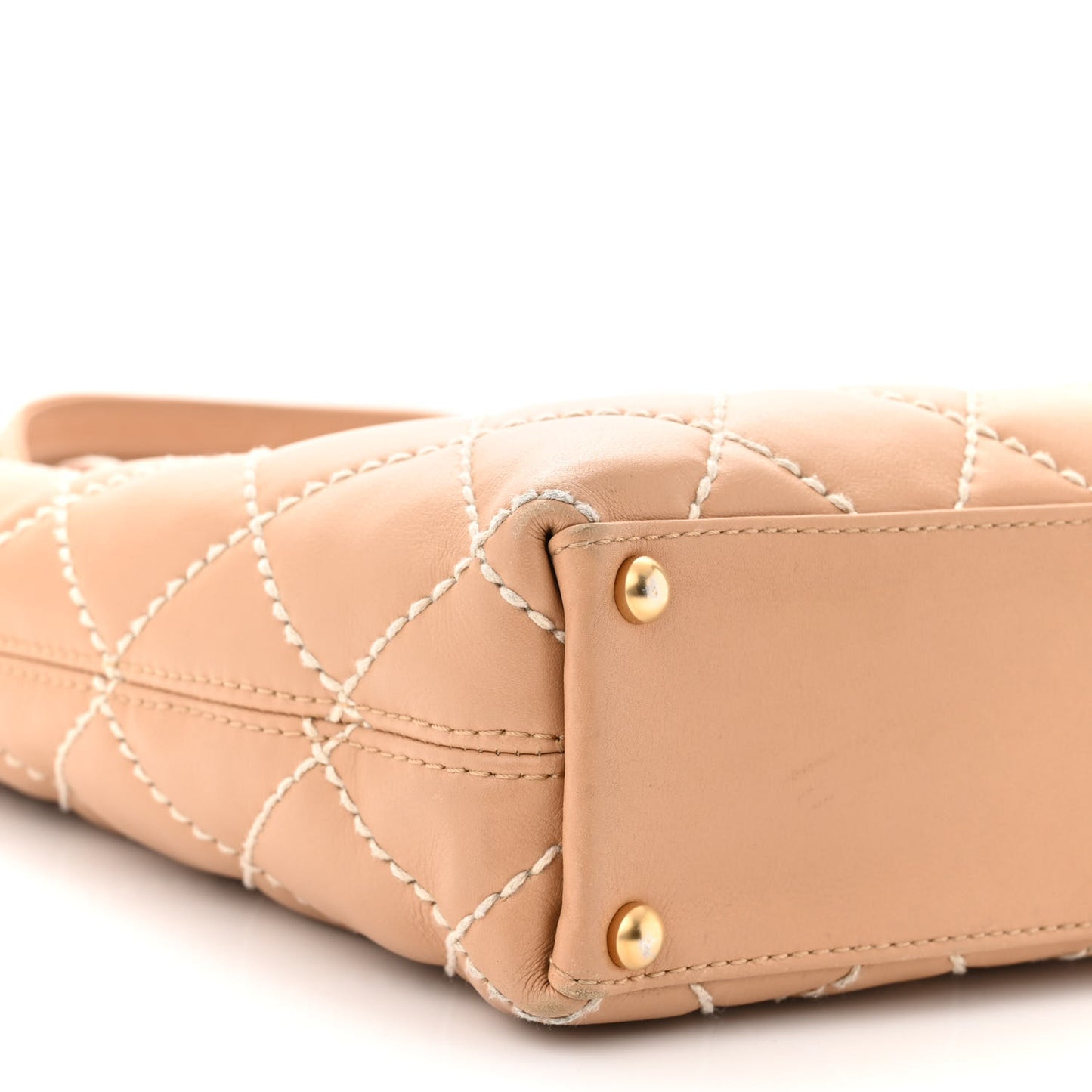 Calfskin Quilted Surpique Stitch Small Tote Beige