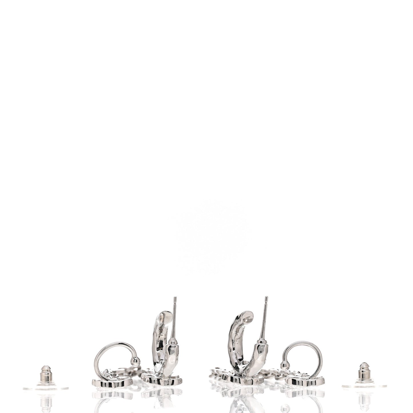 Crystal Chain CC Climber Earrings Silver